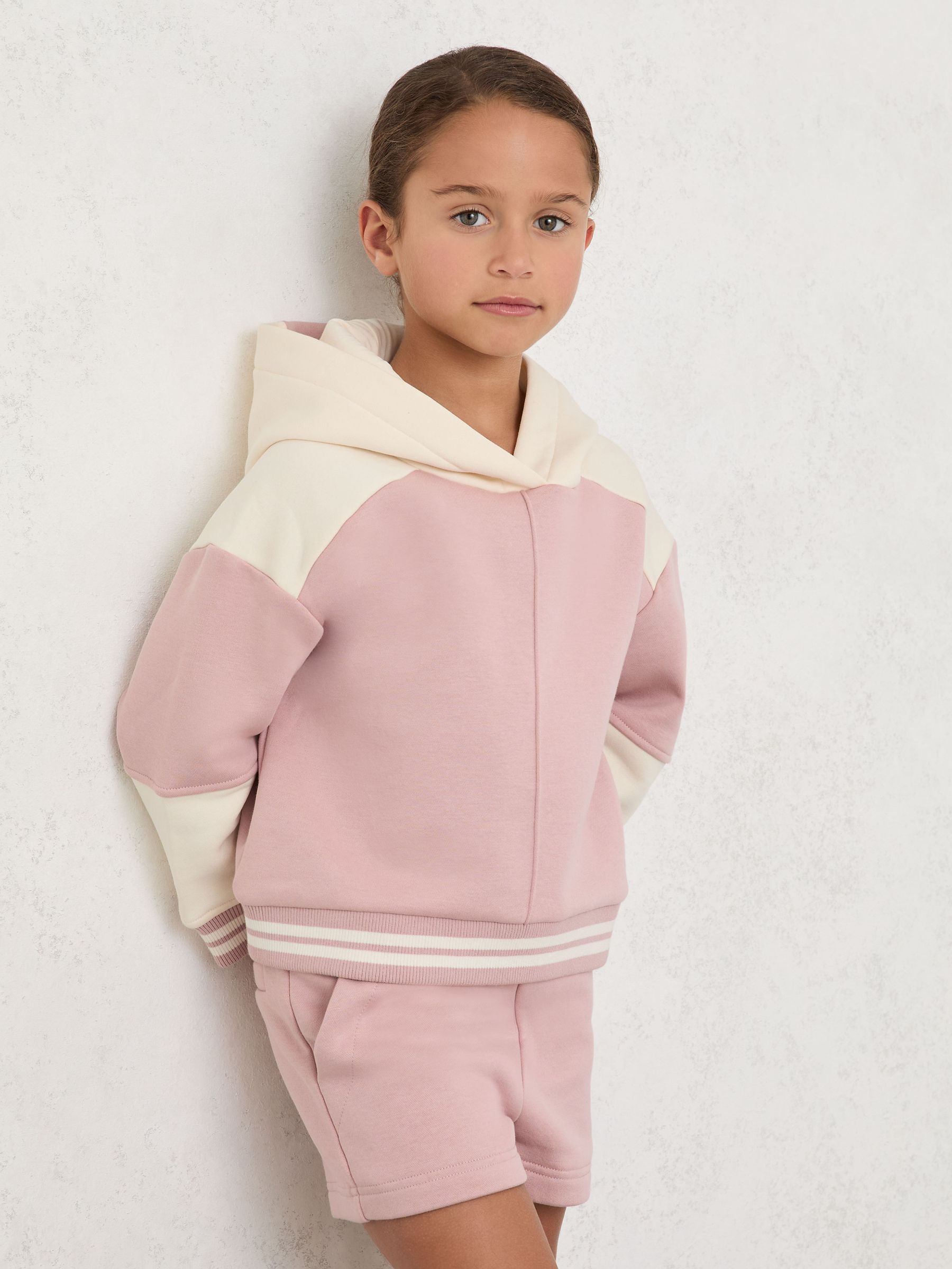 9-13 yrs Cotton-Blend Hoodie and Shorts Set in Pink - Bild 1 von 6