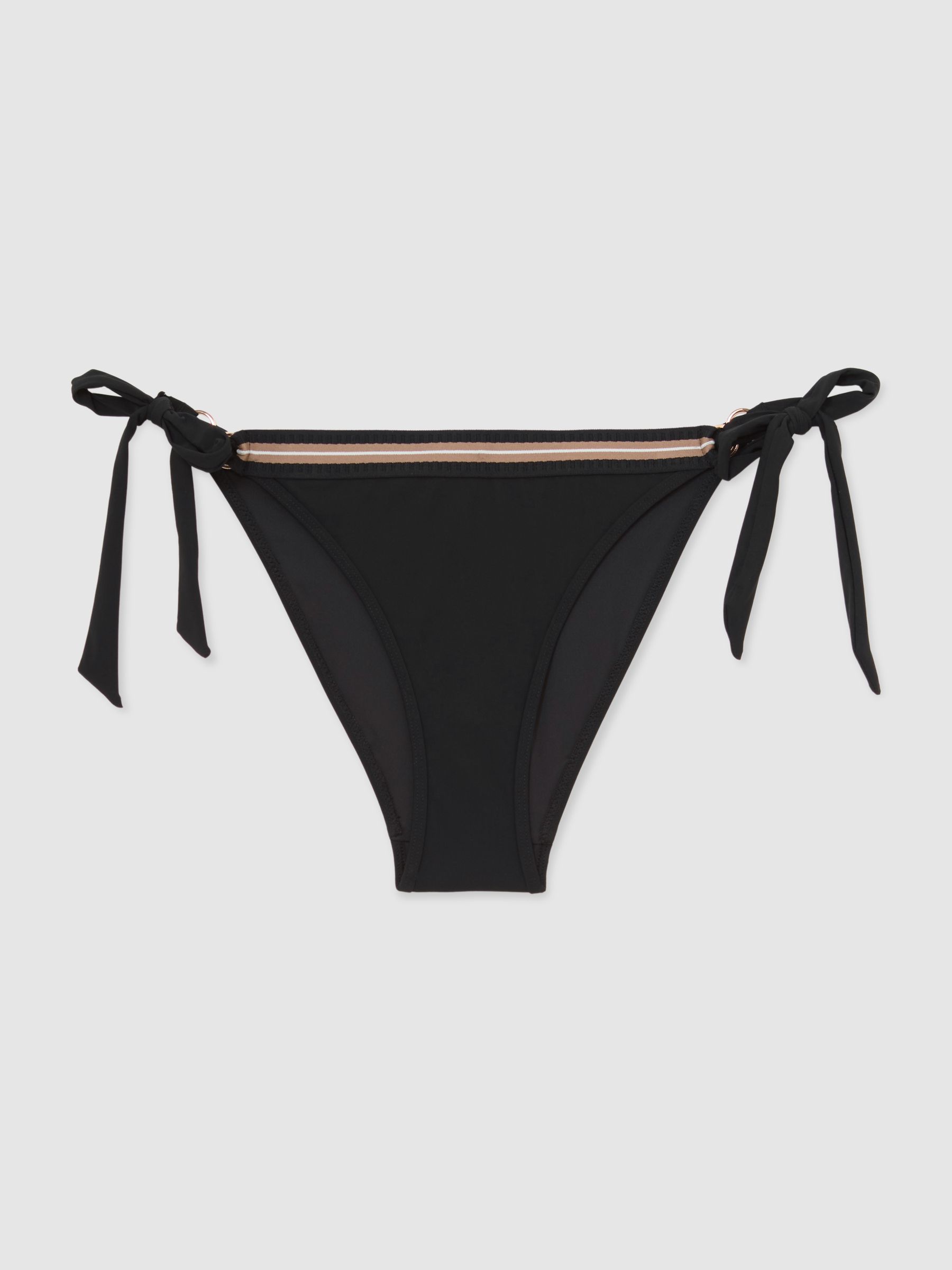 Contrast-Stripe Side-Tie Bikini Bottoms in Black/White - Image 2 of 5