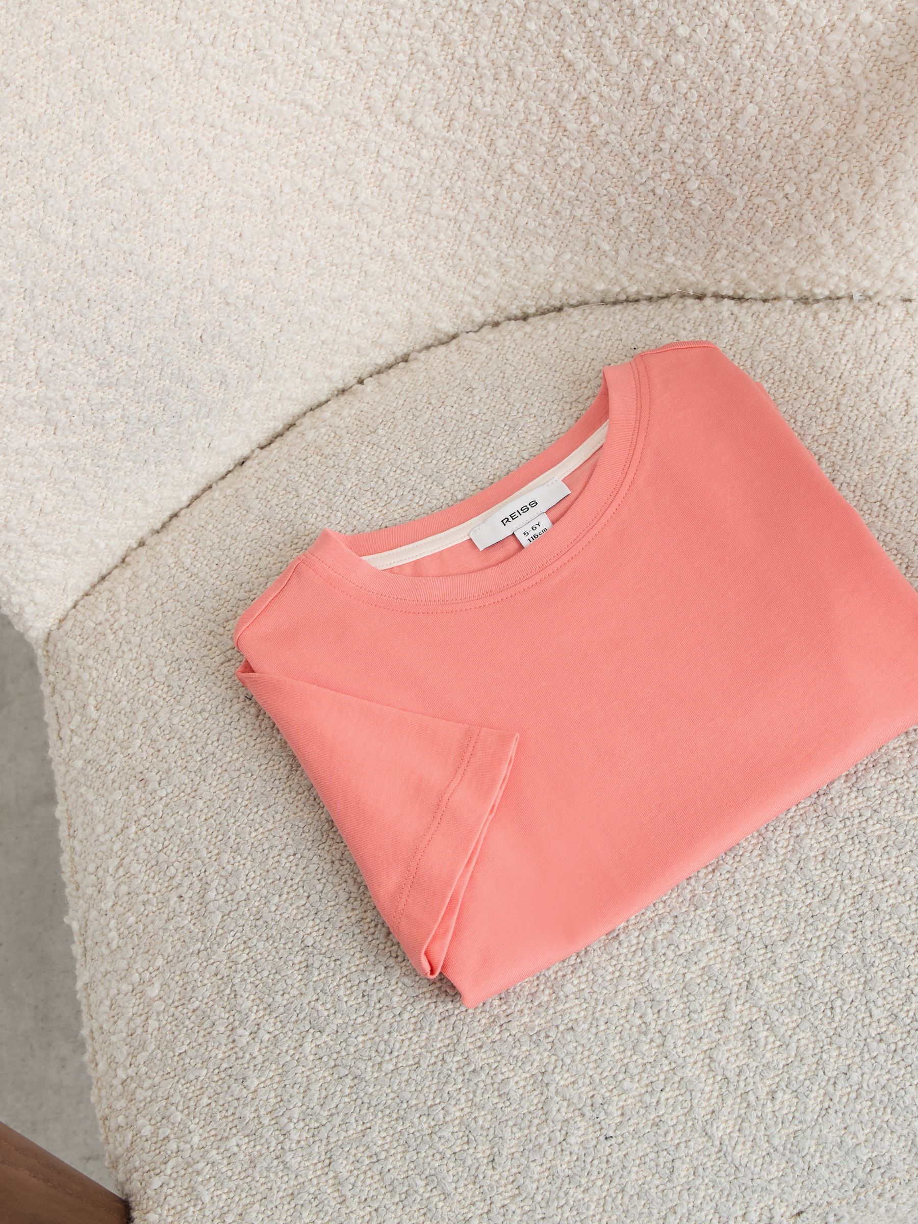Cotton Crew-Neck T-Shirt in Peach - Image 1 of 4