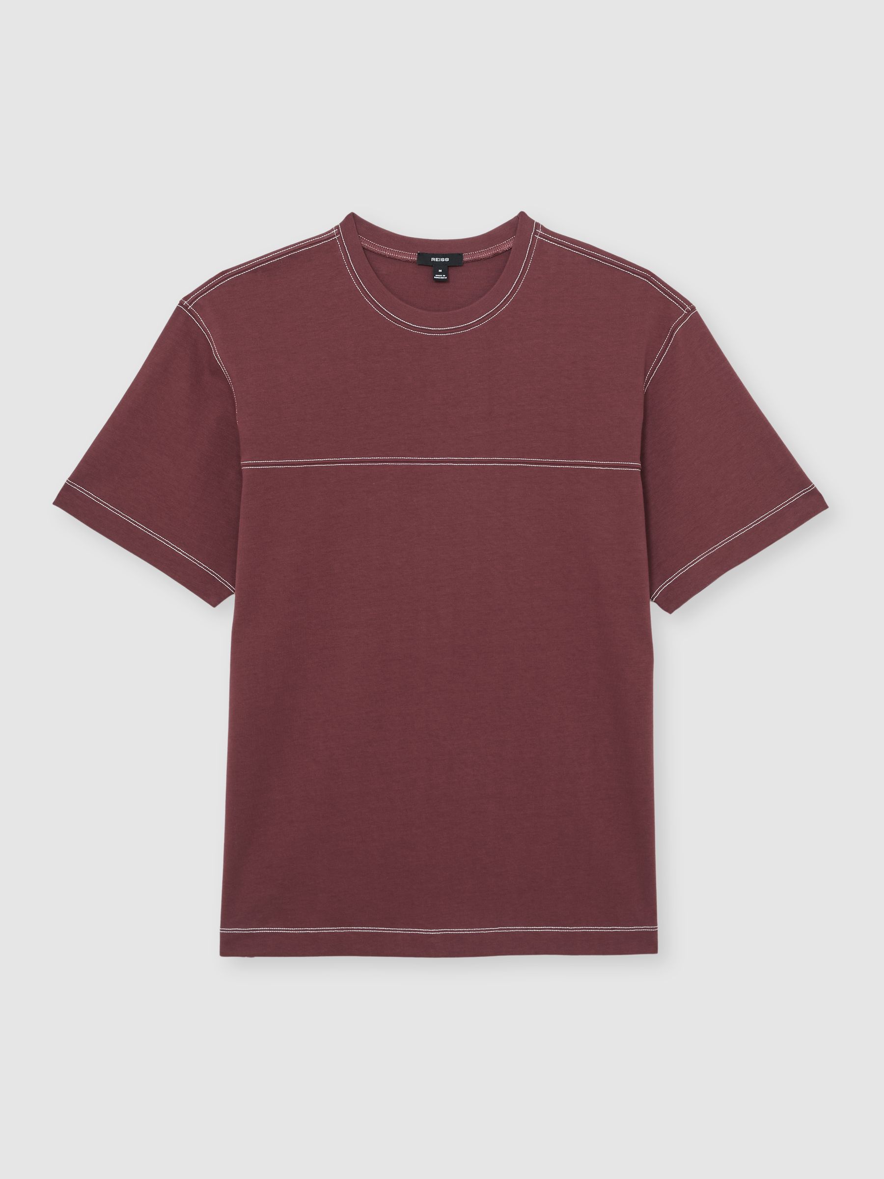 Cotton Contrast-Stitch Oversize T-Shirt in Raspberry Pink - Image 2 of 6
