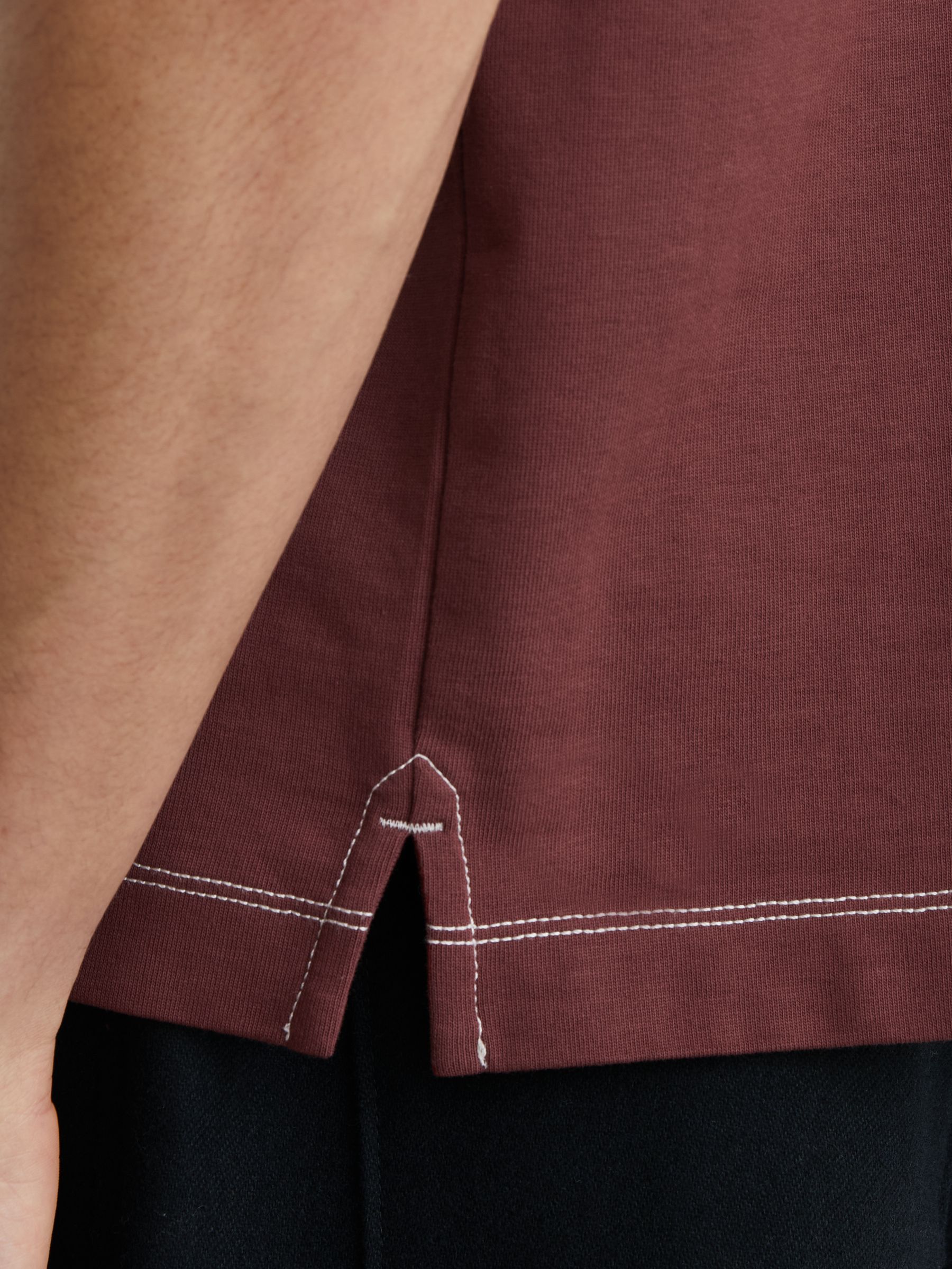 Cotton Contrast-Stitch Oversize T-Shirt in Raspberry Pink - Image 4 of 6