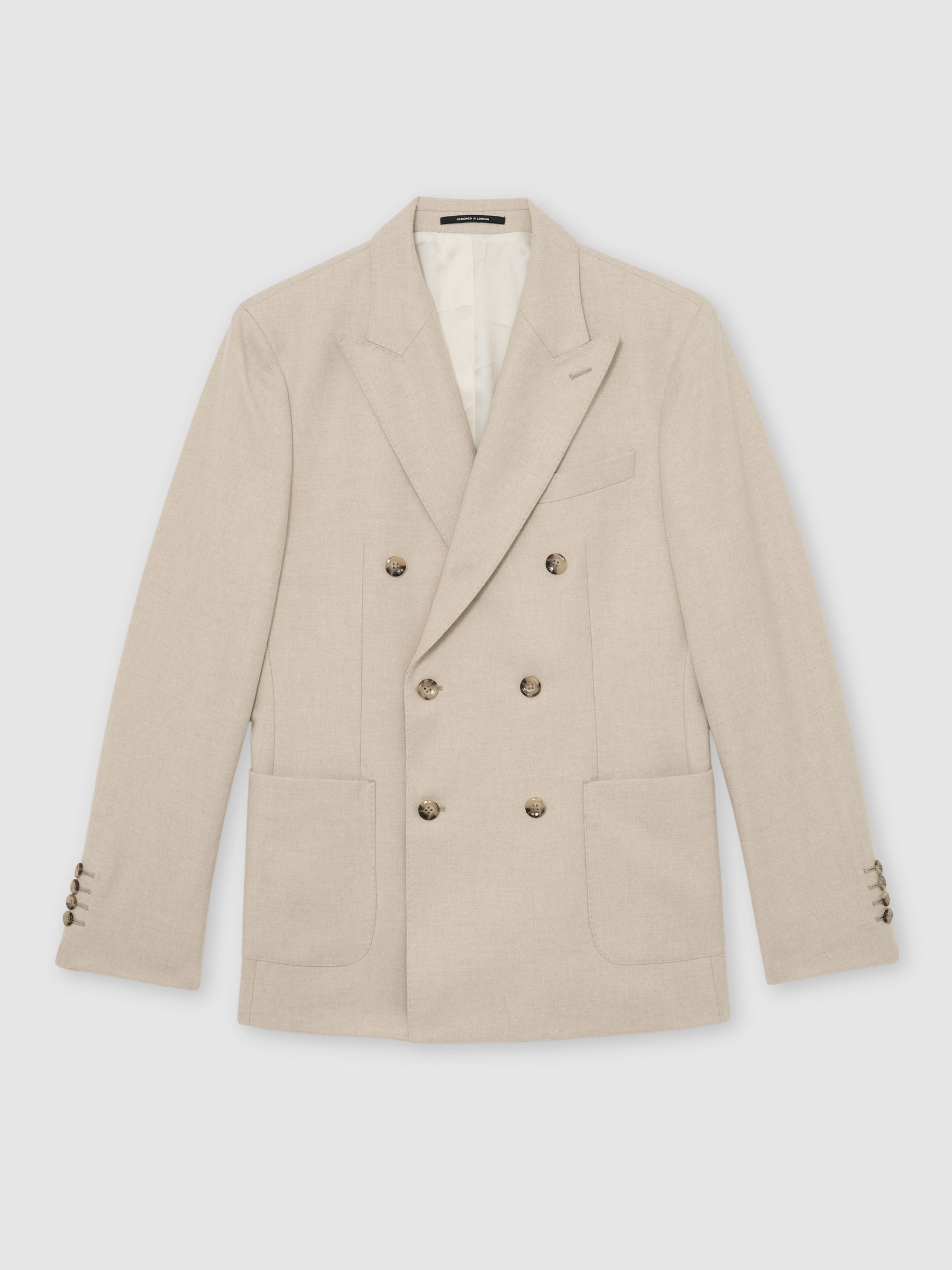 Flannel Double-Breasted Blazer Tailored-Fit with Wool in Oatmeal Brown - Image 2 of 9