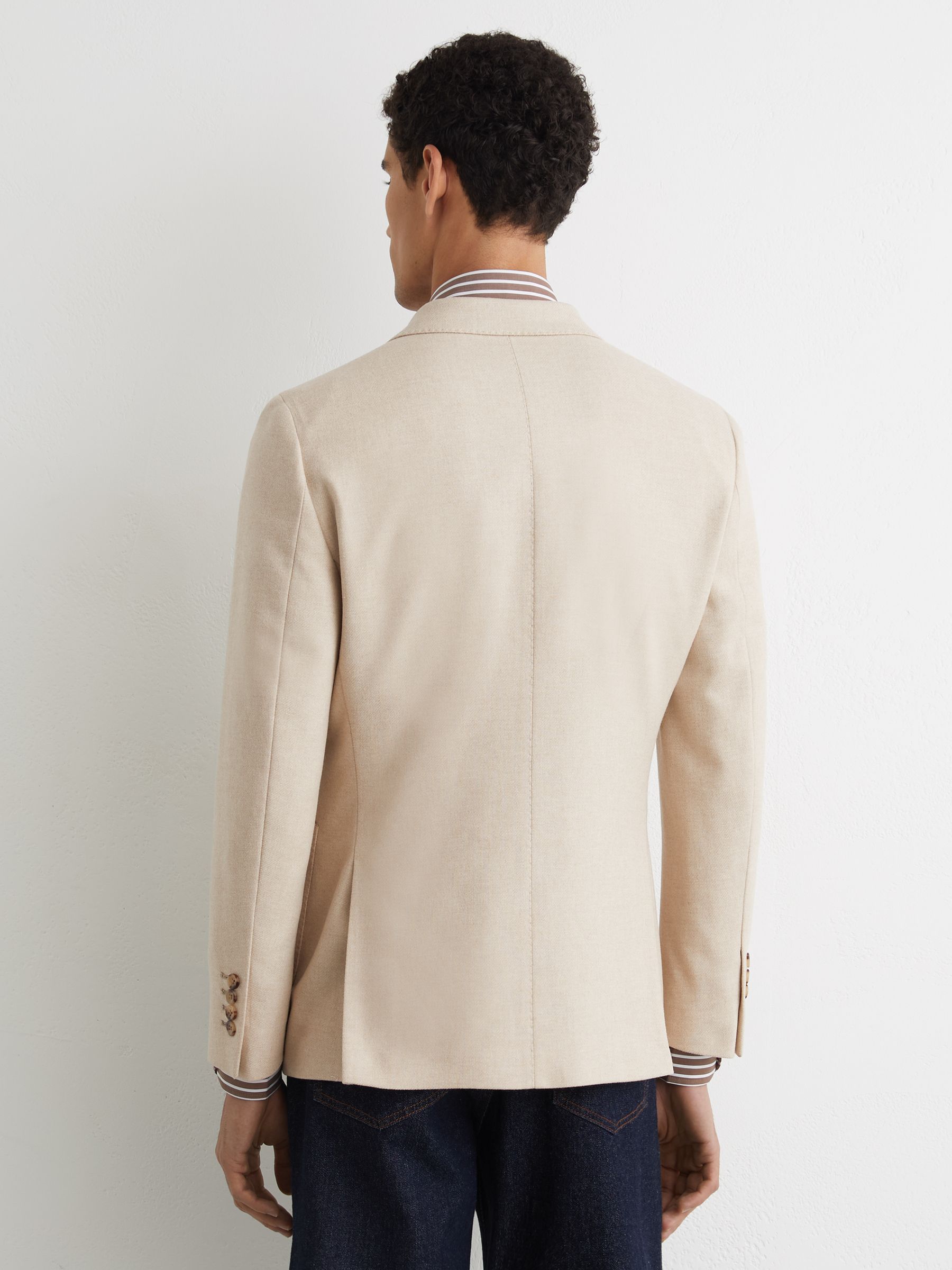 Flannel Double-Breasted Blazer Tailored-Fit with Wool in Oatmeal Brown - Image 4 of 9