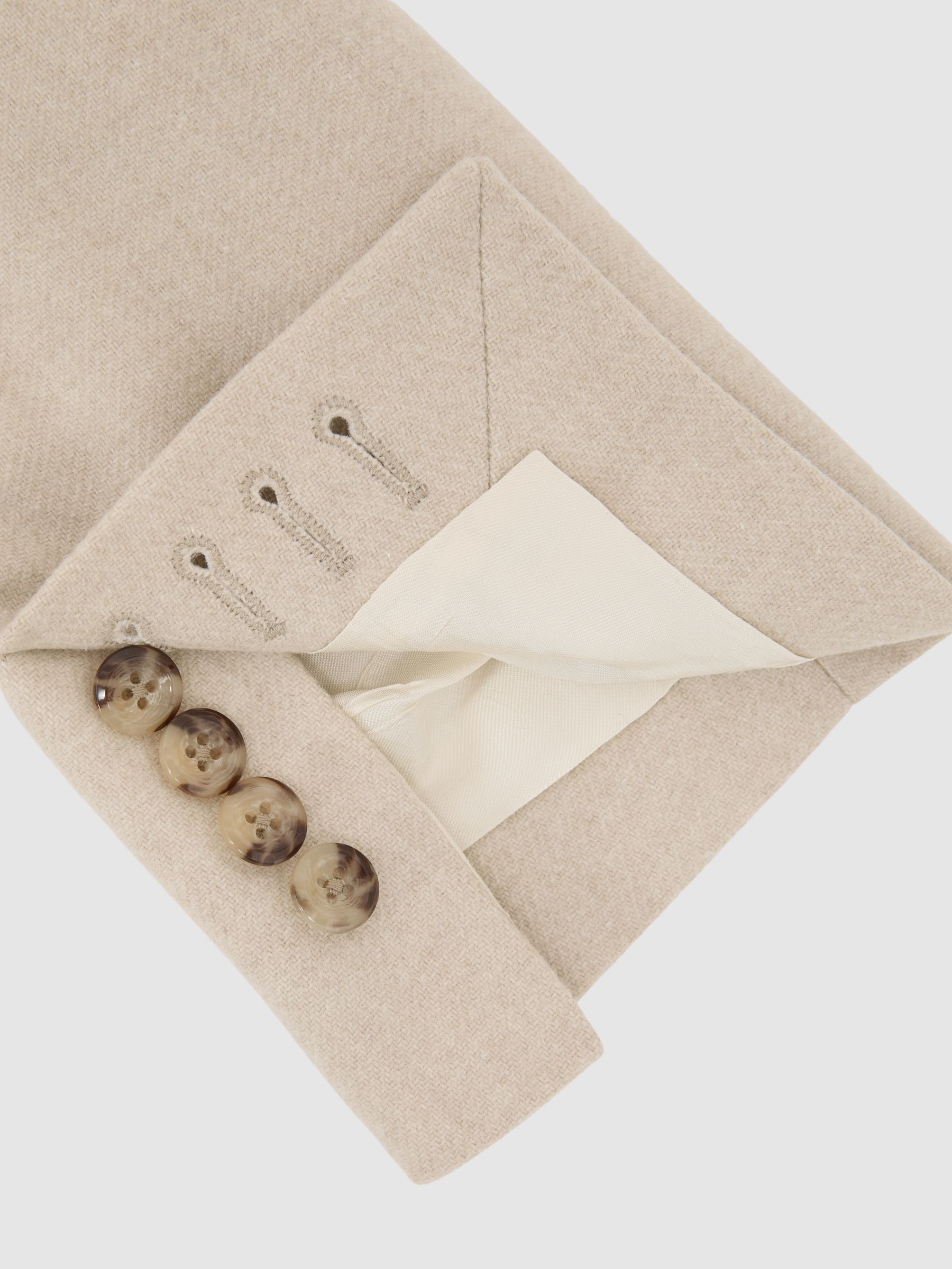 Flannel Double-Breasted Blazer Tailored-Fit with Wool in Oatmeal Brown - Image 9 of 9