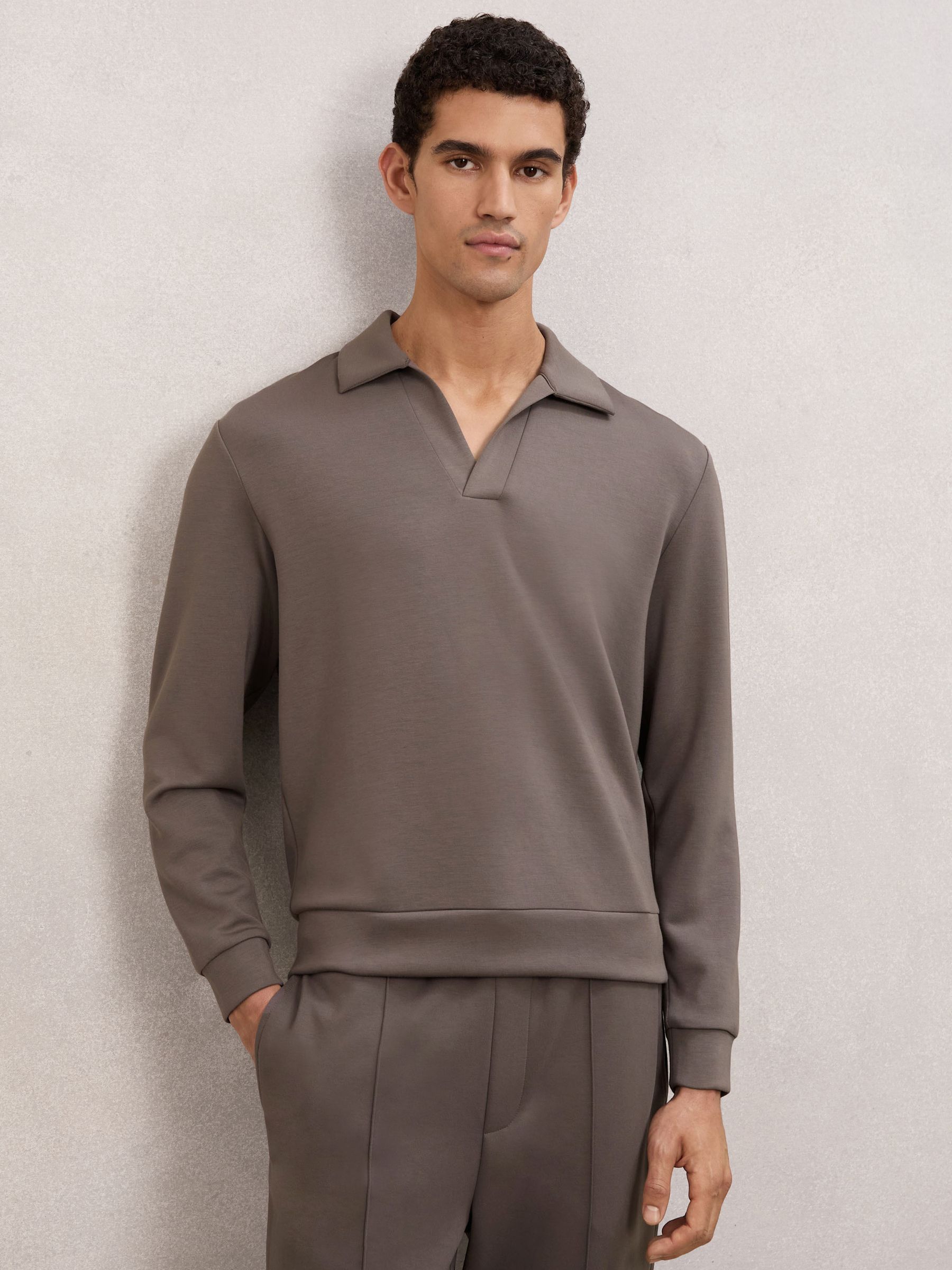 Premium Interlock Open-collar Polo Sweatshirt
