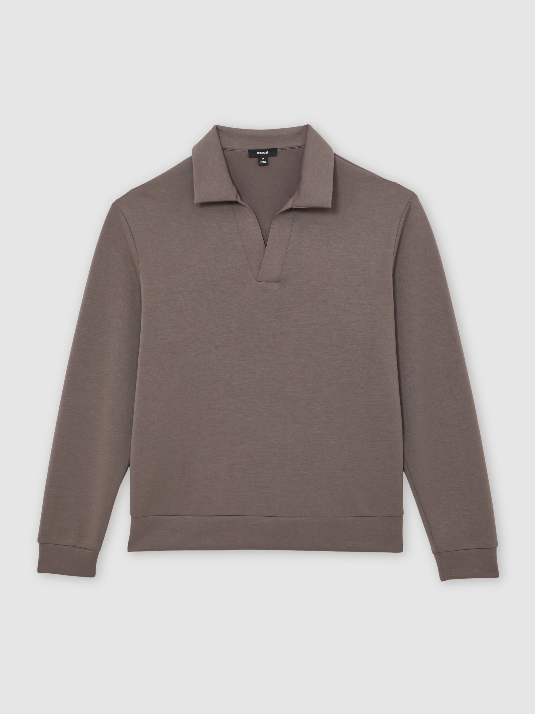 Premium Interlock Open-Collar Polo Sweatshirt in Light Brown - Image 2 of 5