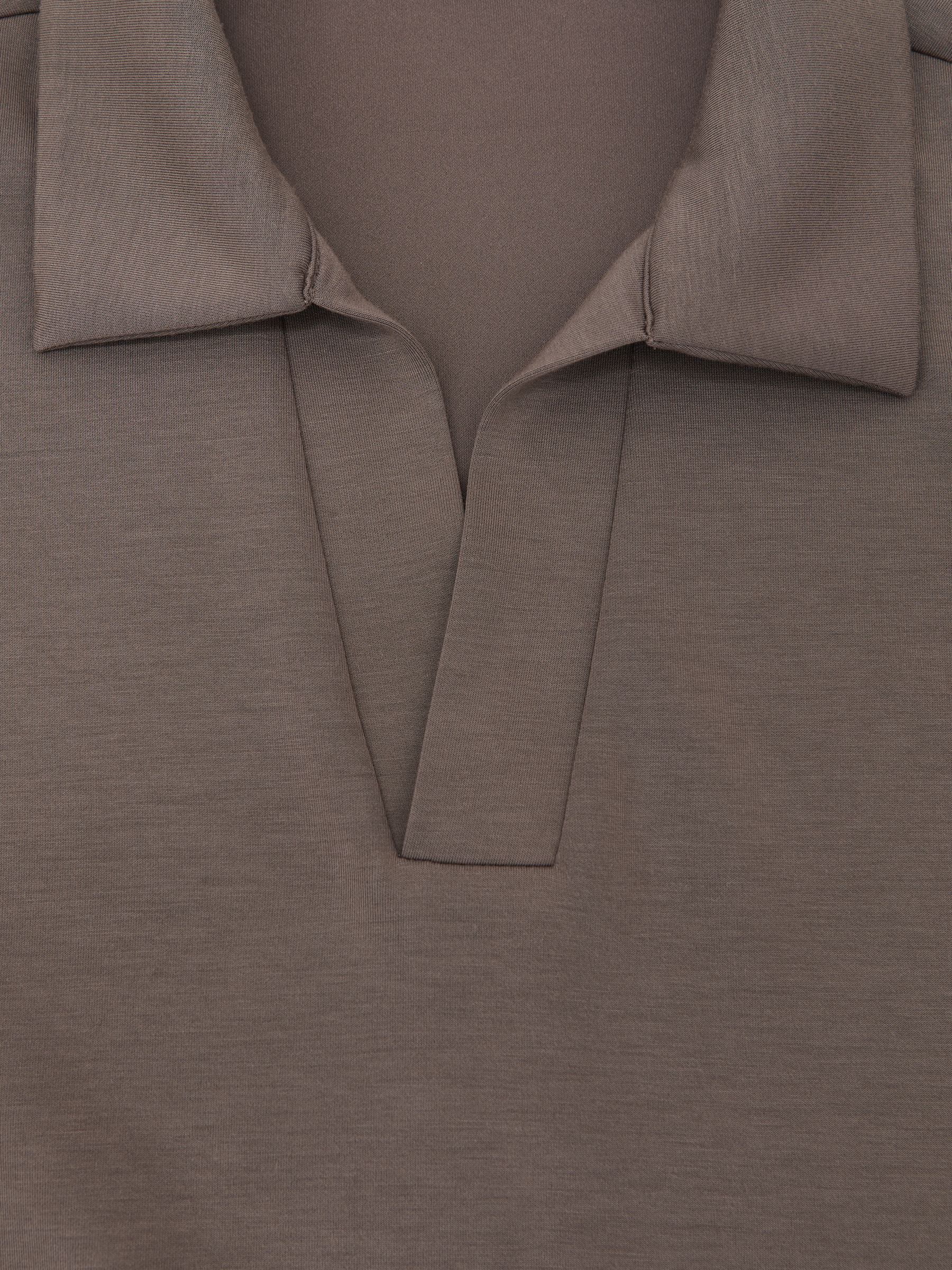 Premium Interlock Open-Collar Polo Sweatshirt in Light Brown - Image 5 of 5