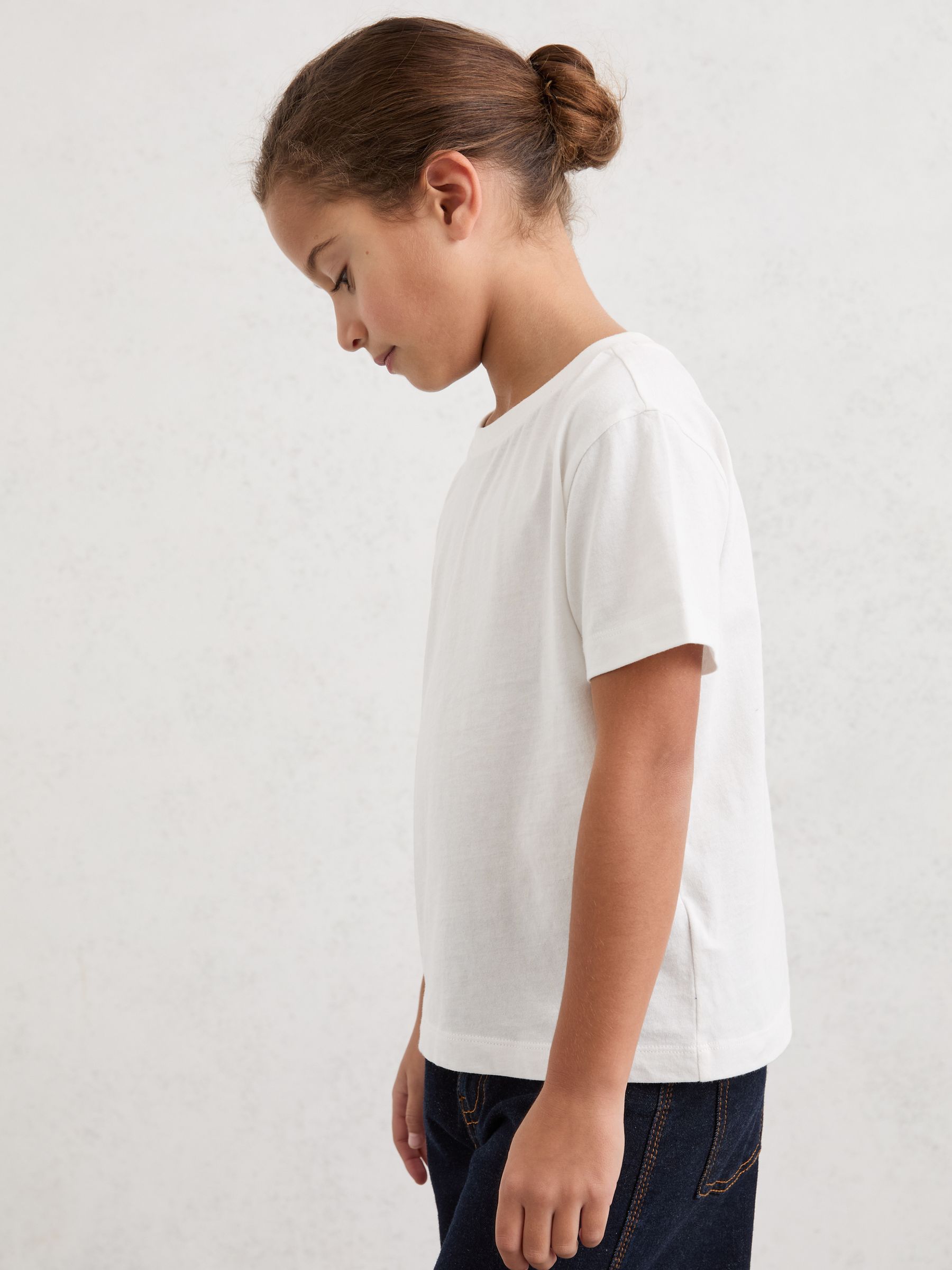 Cotton Crew Neck T-Shirt in White - Image 3 of 5
