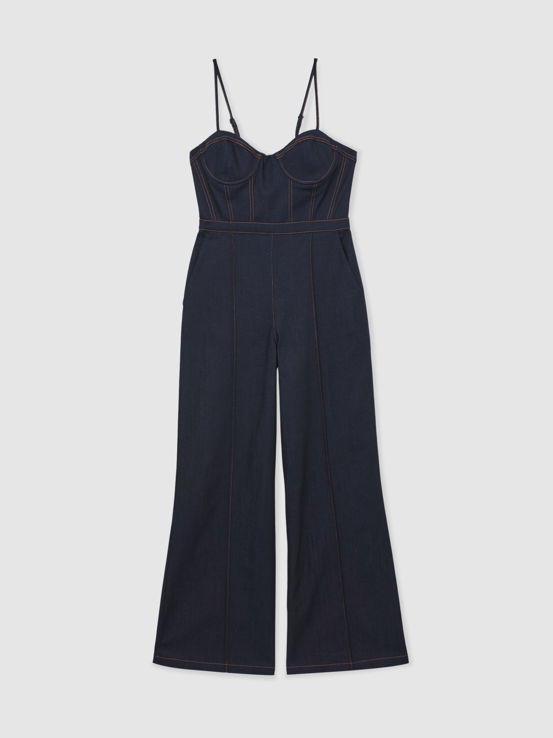 Wide-Leg Bustier Denim Jumpsuit in Indigo Blue - image 1
