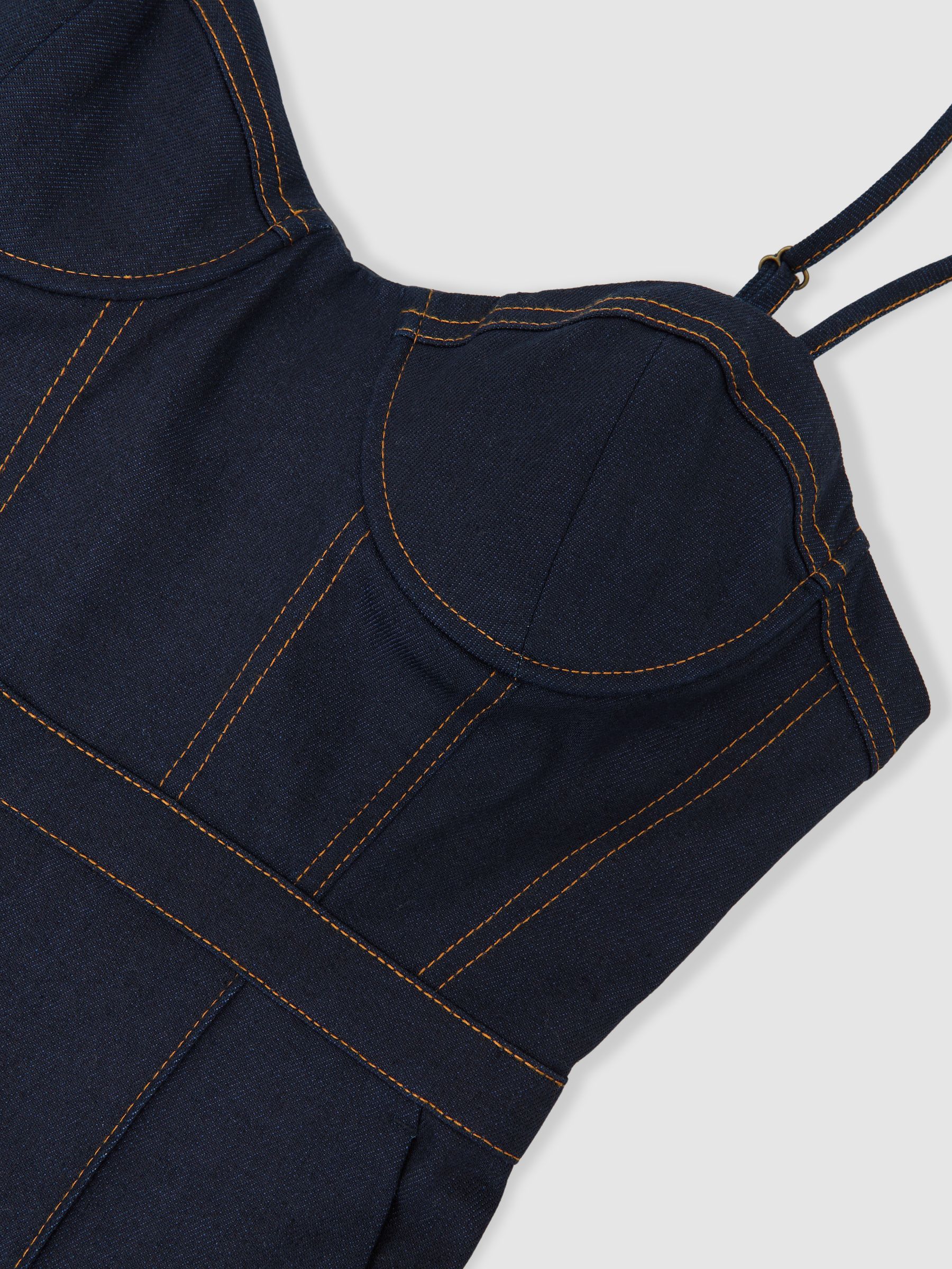 Wide-Leg Bustier Denim Jumpsuit in Indigo Blue - Image 6 of 6