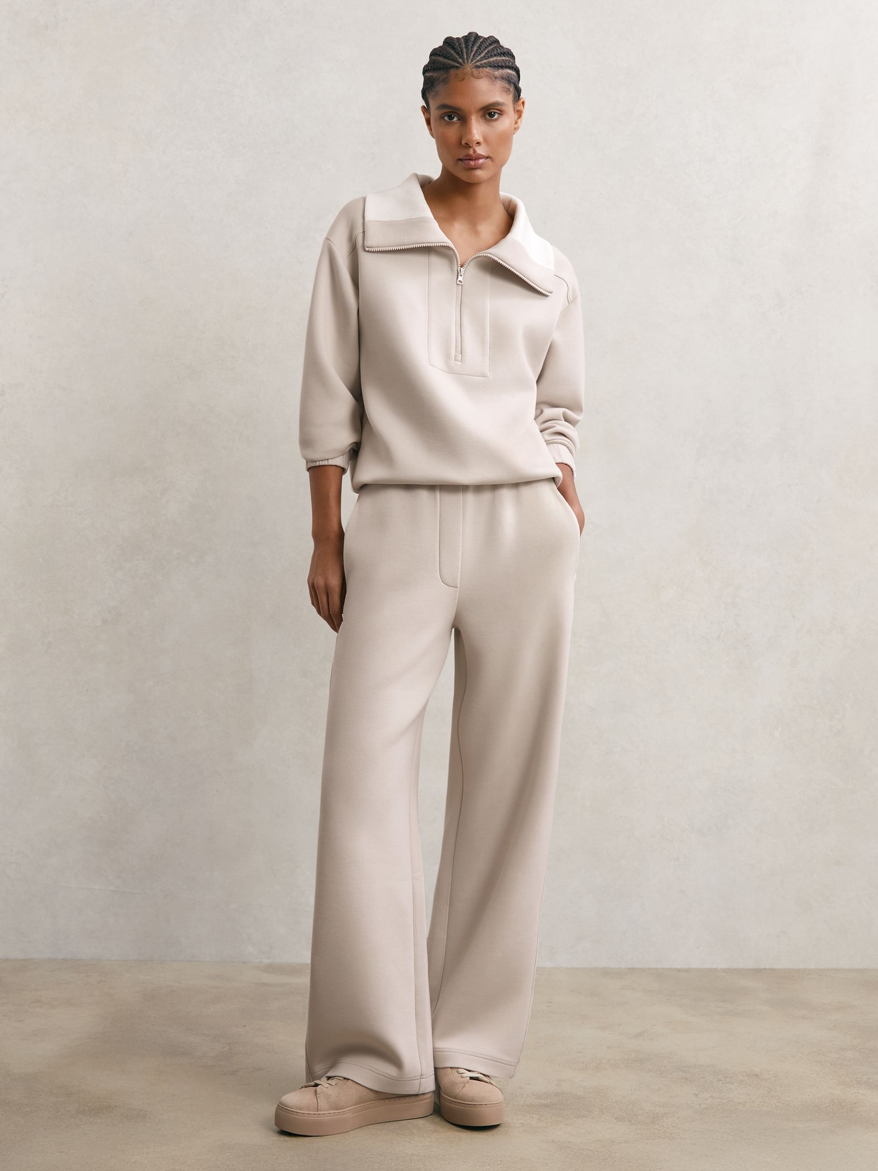 Premium Interlock Wide-Leg Joggers in Stone - image 2