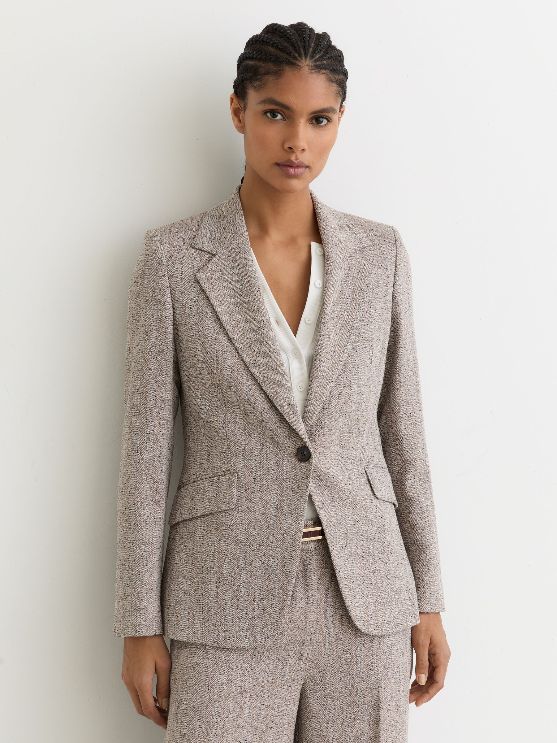Single-Breasted Textured Blazer in Grey - Image 1 of 7