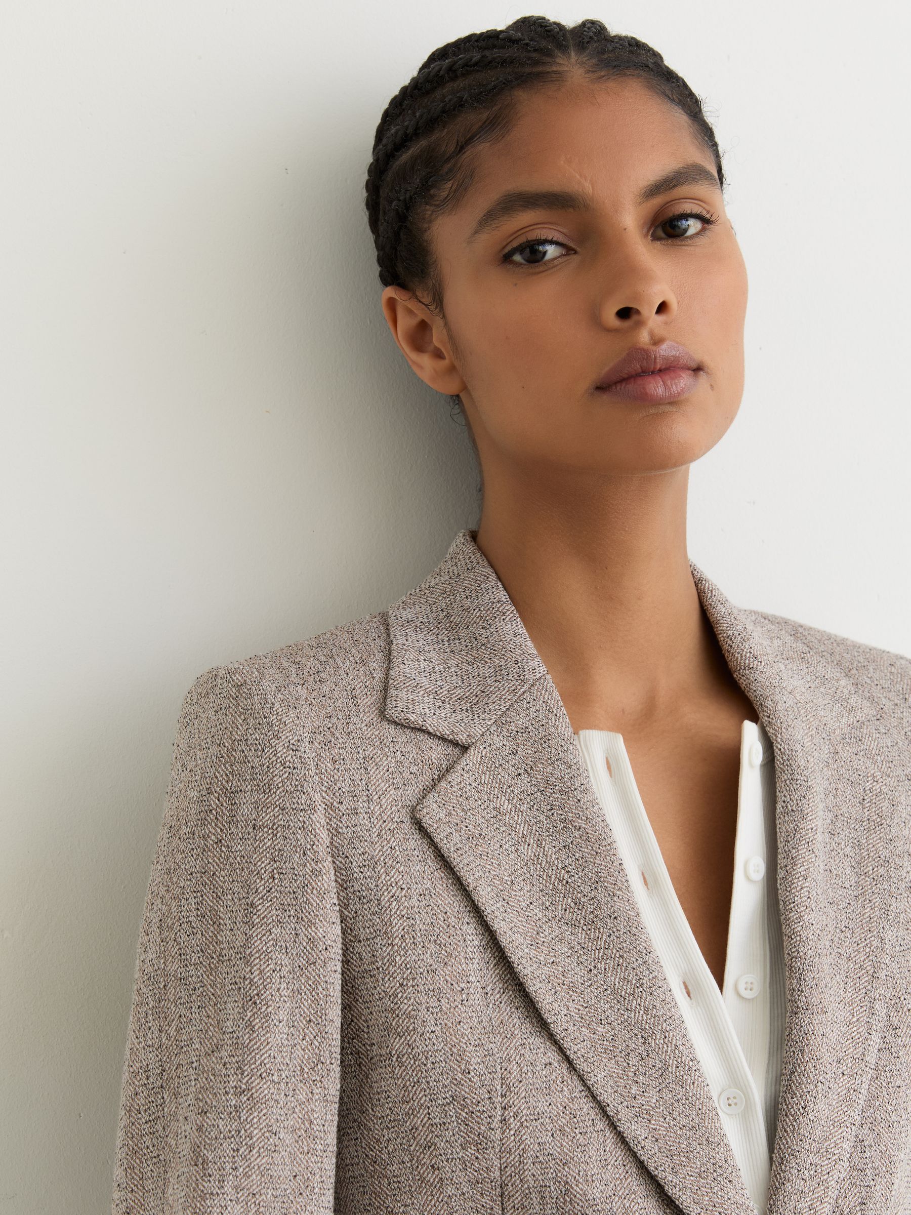 Single-Breasted Textured Blazer in Grey - image 5