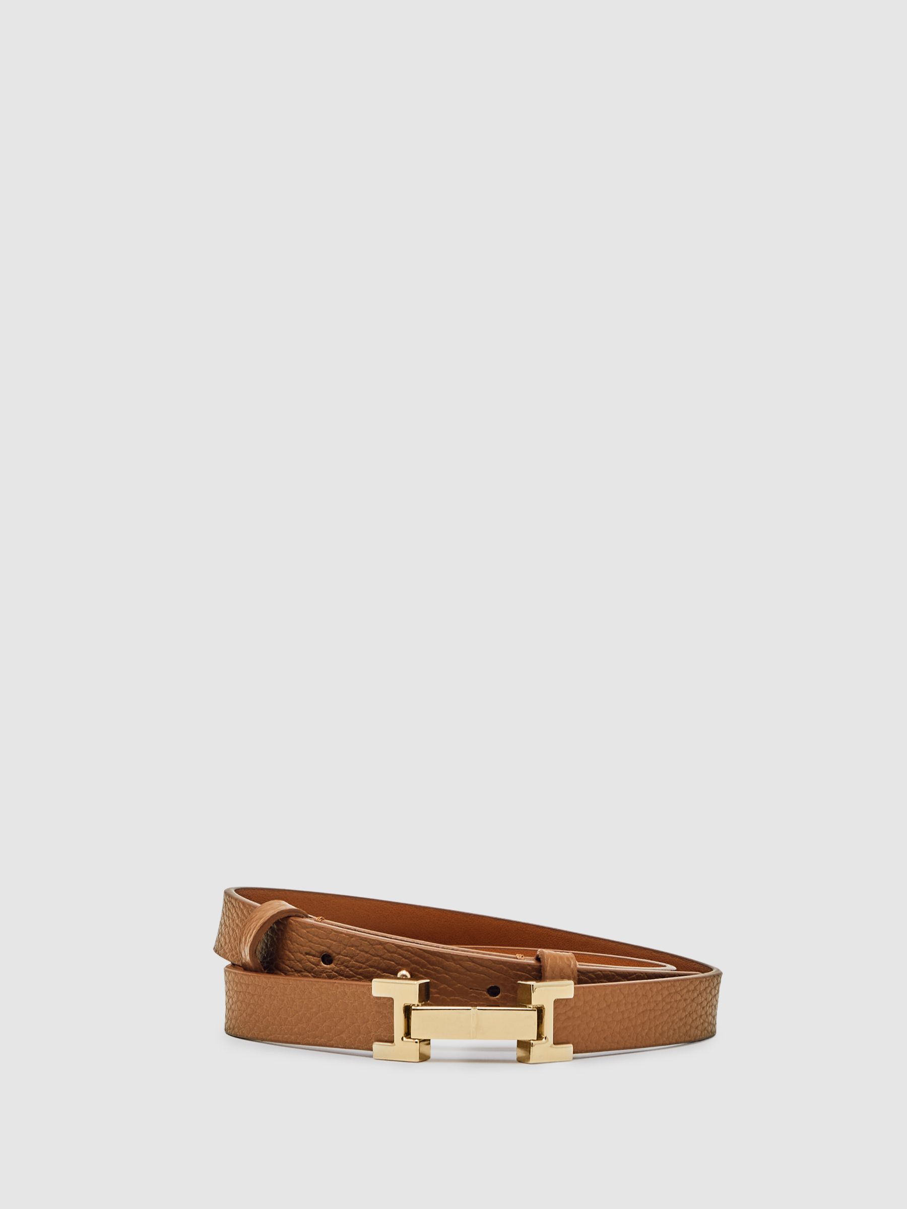 Leather Square Hinge Belt in Tan - Image 2 of 4