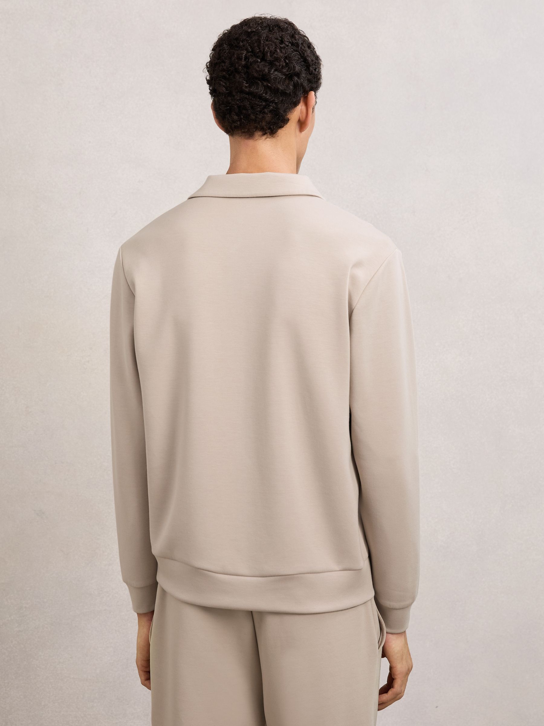 Premium Interlock Open-Collar Polo Sweatshirt in Stone - image 3