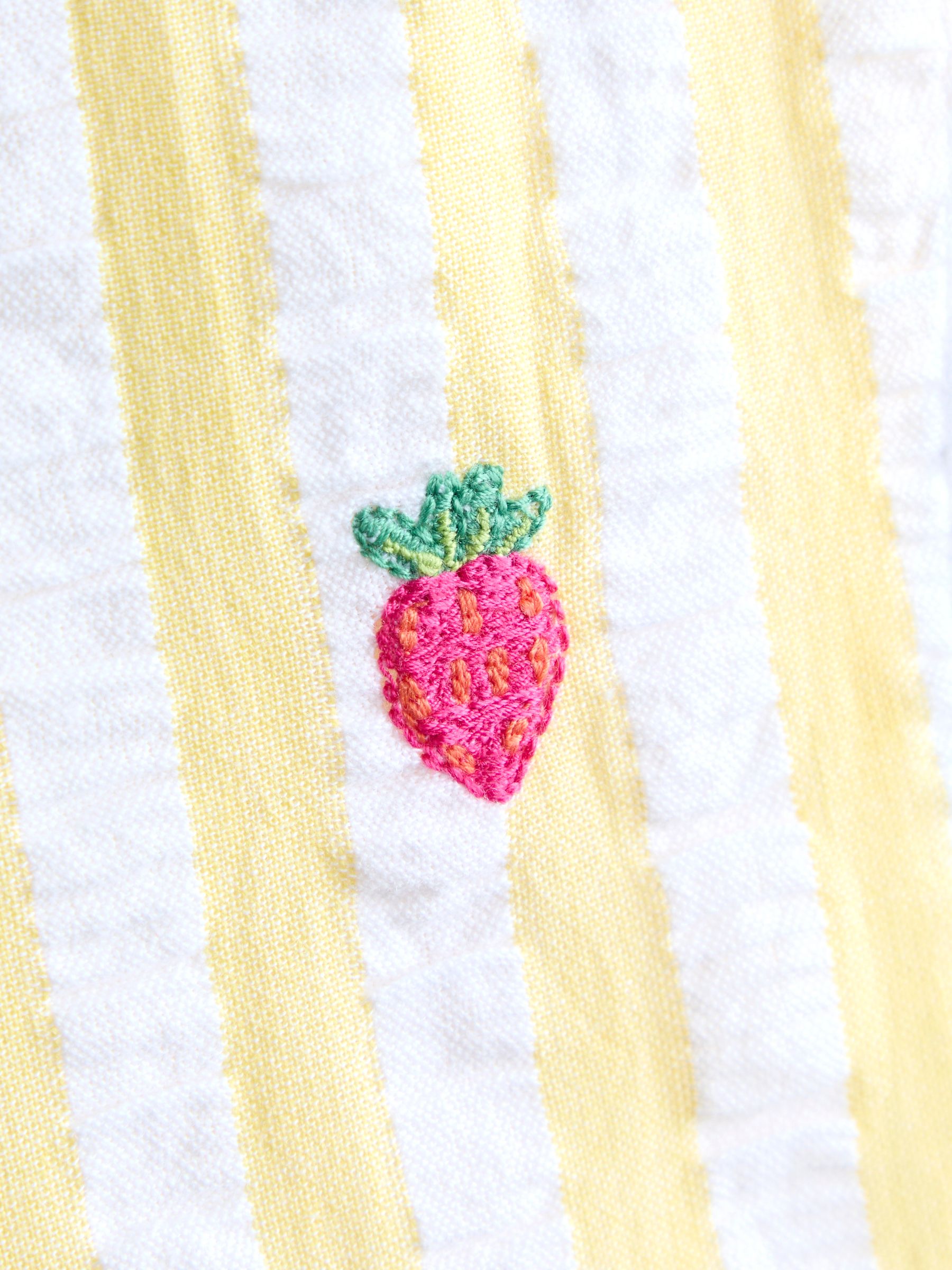 Yellow Stripe Strawberry Sleeveless Embroidered Button Through Dress - Image 5 of 5