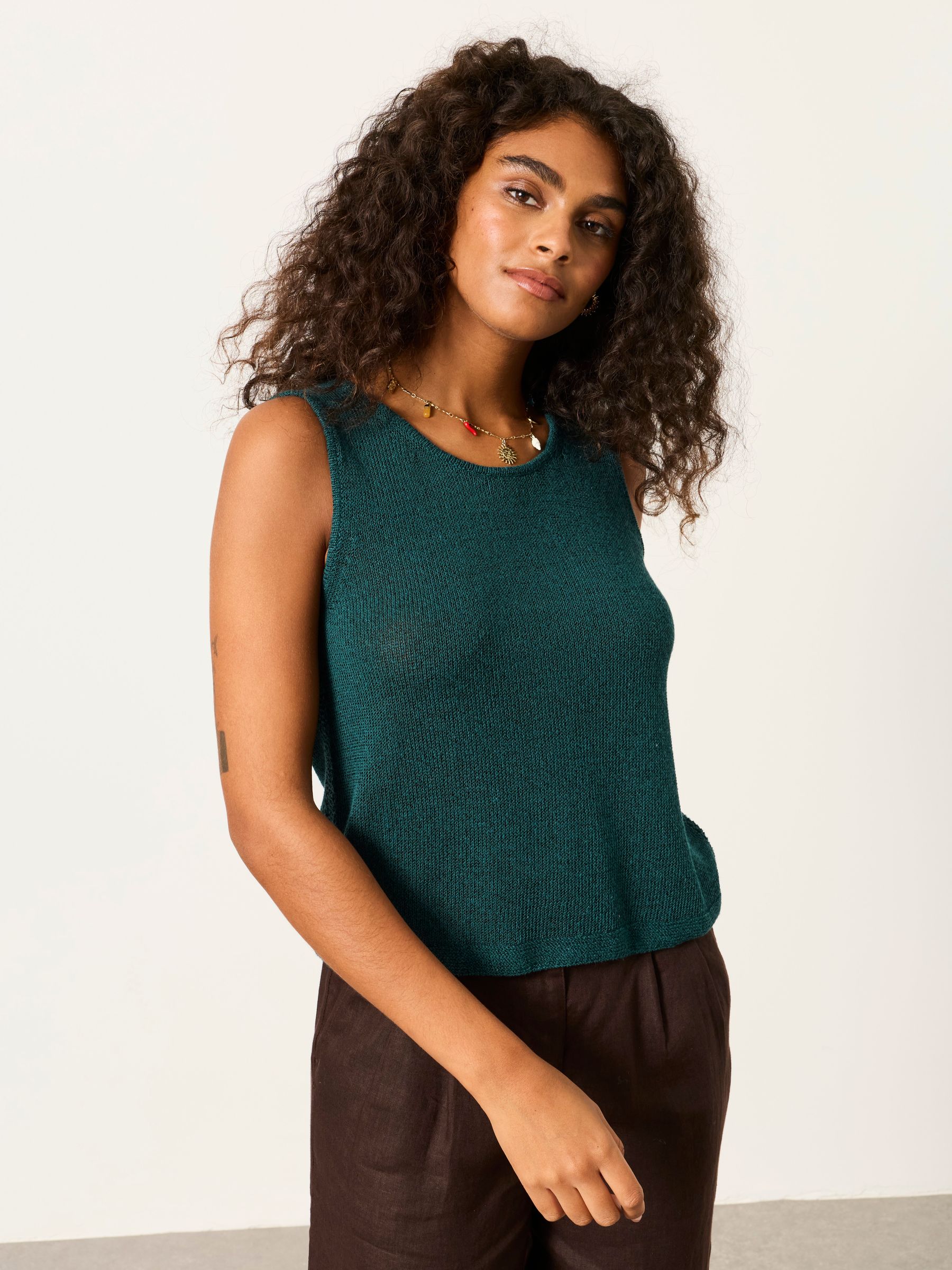 Bree Teal Blue Knitted Tank Top | FatFace USA