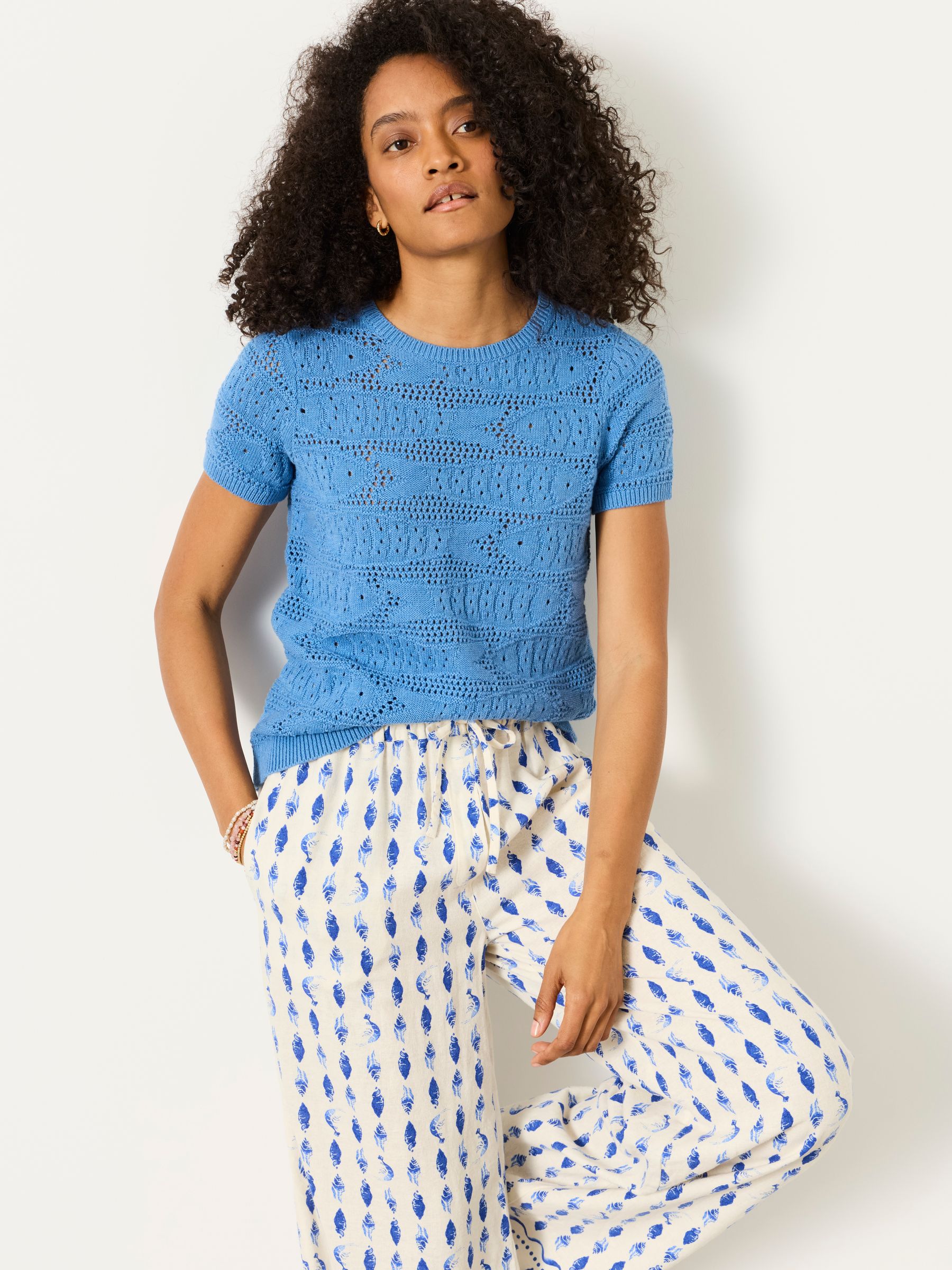 Mid Blue Sardine Knitted Pattern Top | FatFace USA Mid Blue Sardine Knitted Pattern Top | FatFace USA