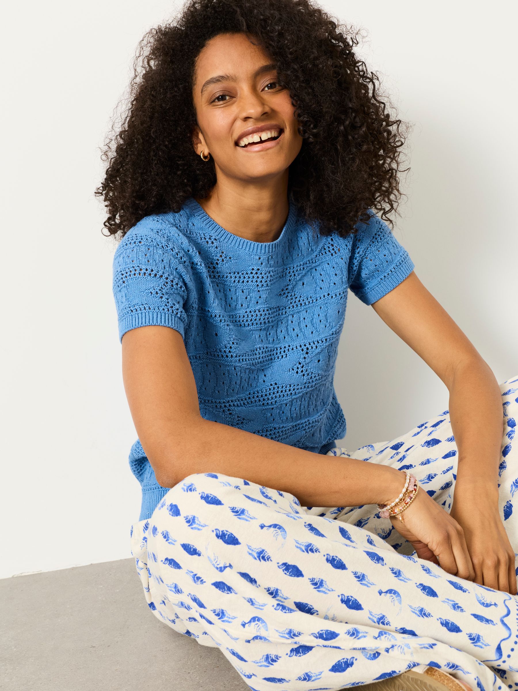 Mid Blue Sardine Knitted Pattern Top | FatFace USA