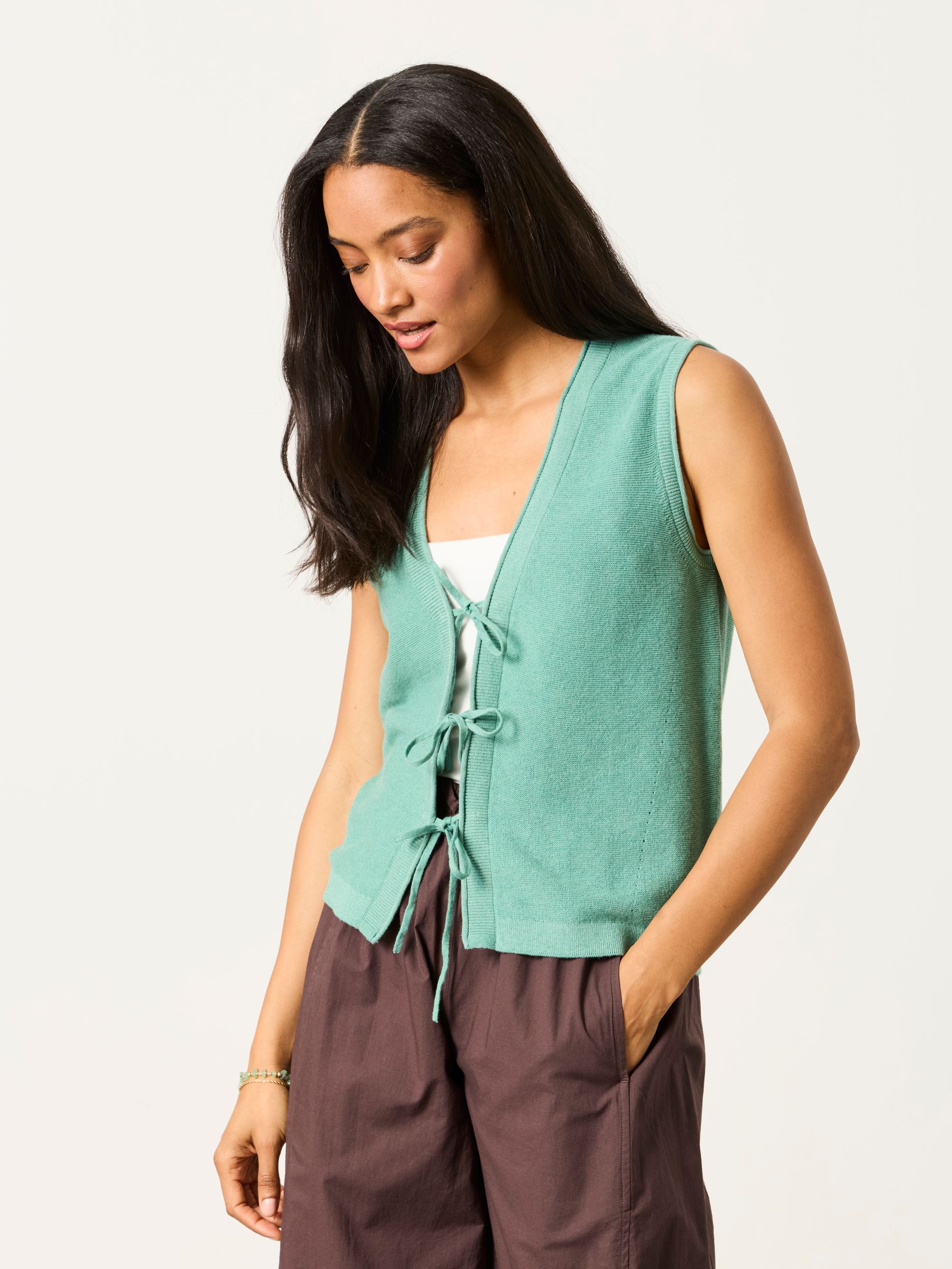 Green Fia Tie Front Knitted  Vest - Image 1 of 5