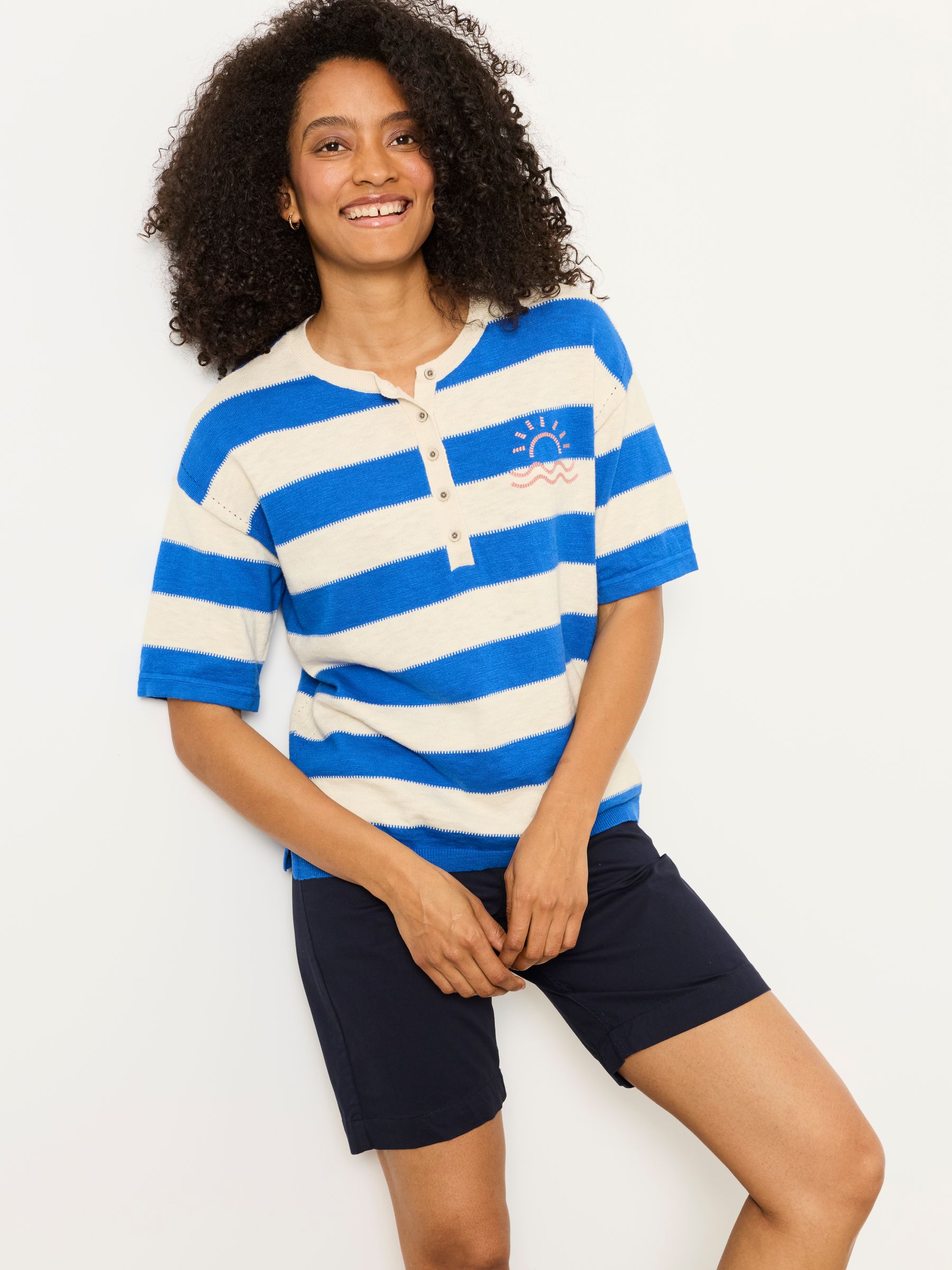 Abigail Cobalt Blue Stripe Knitted Top - Image 1 of 5