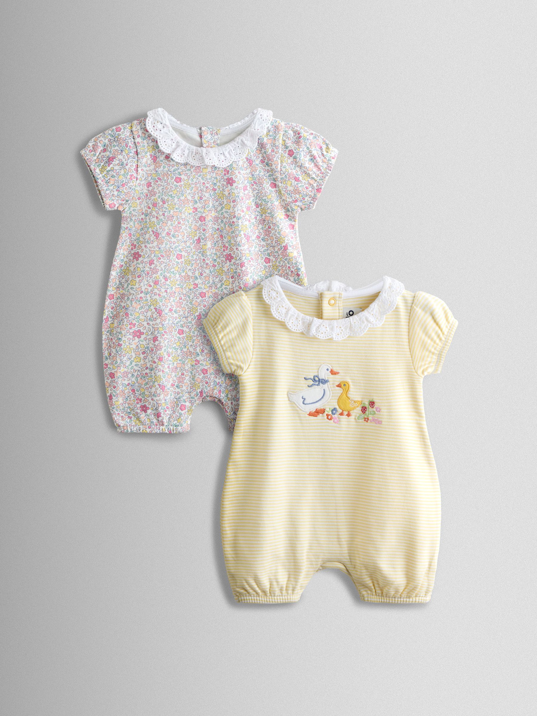 Yellow Duck & Floral 2-Pack Broderie Collar Rompers - Image 1 of 7