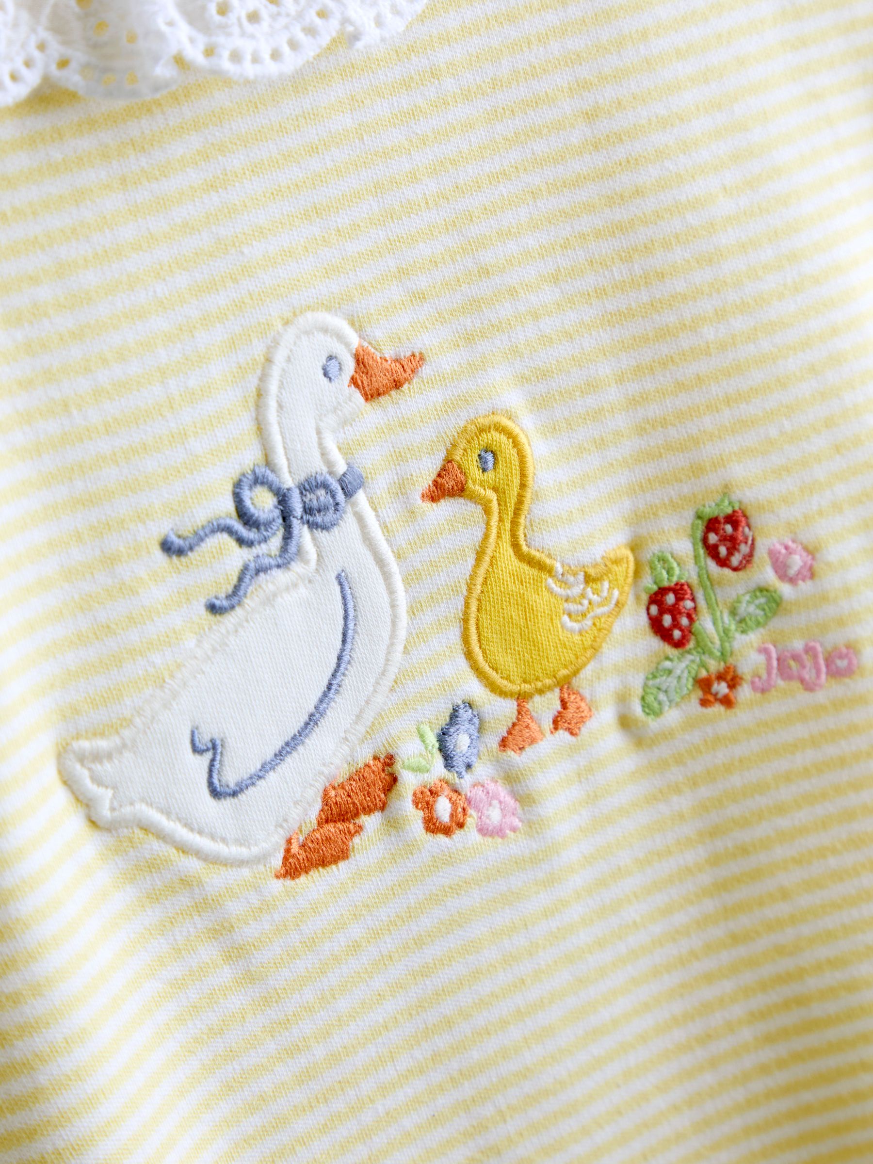 Yellow Duck & Floral 2-Pack Broderie Collar Rompers - Image 6 of 7