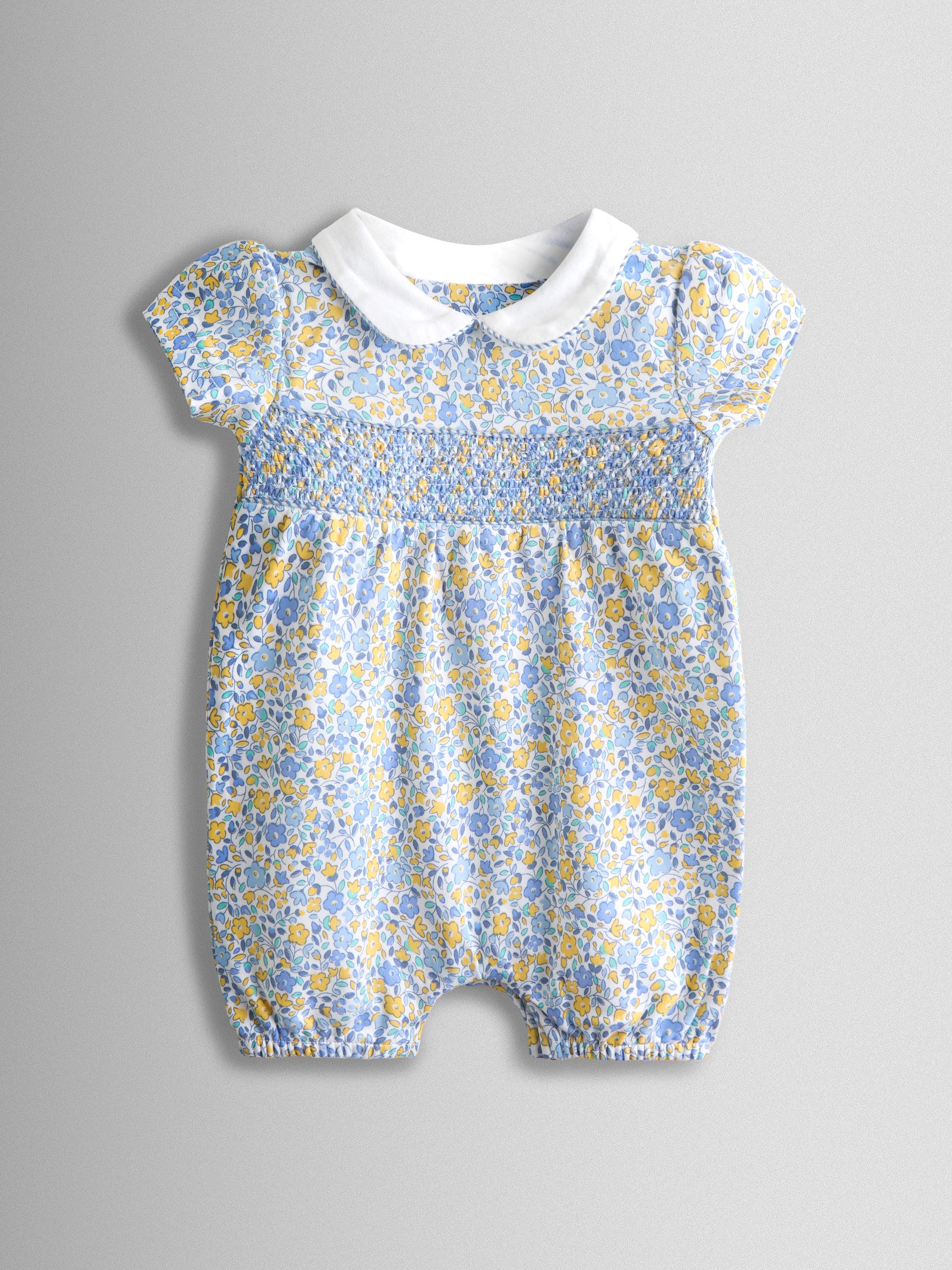 Light Blue Floral Collared Smocked Romper - Image 2 of 6