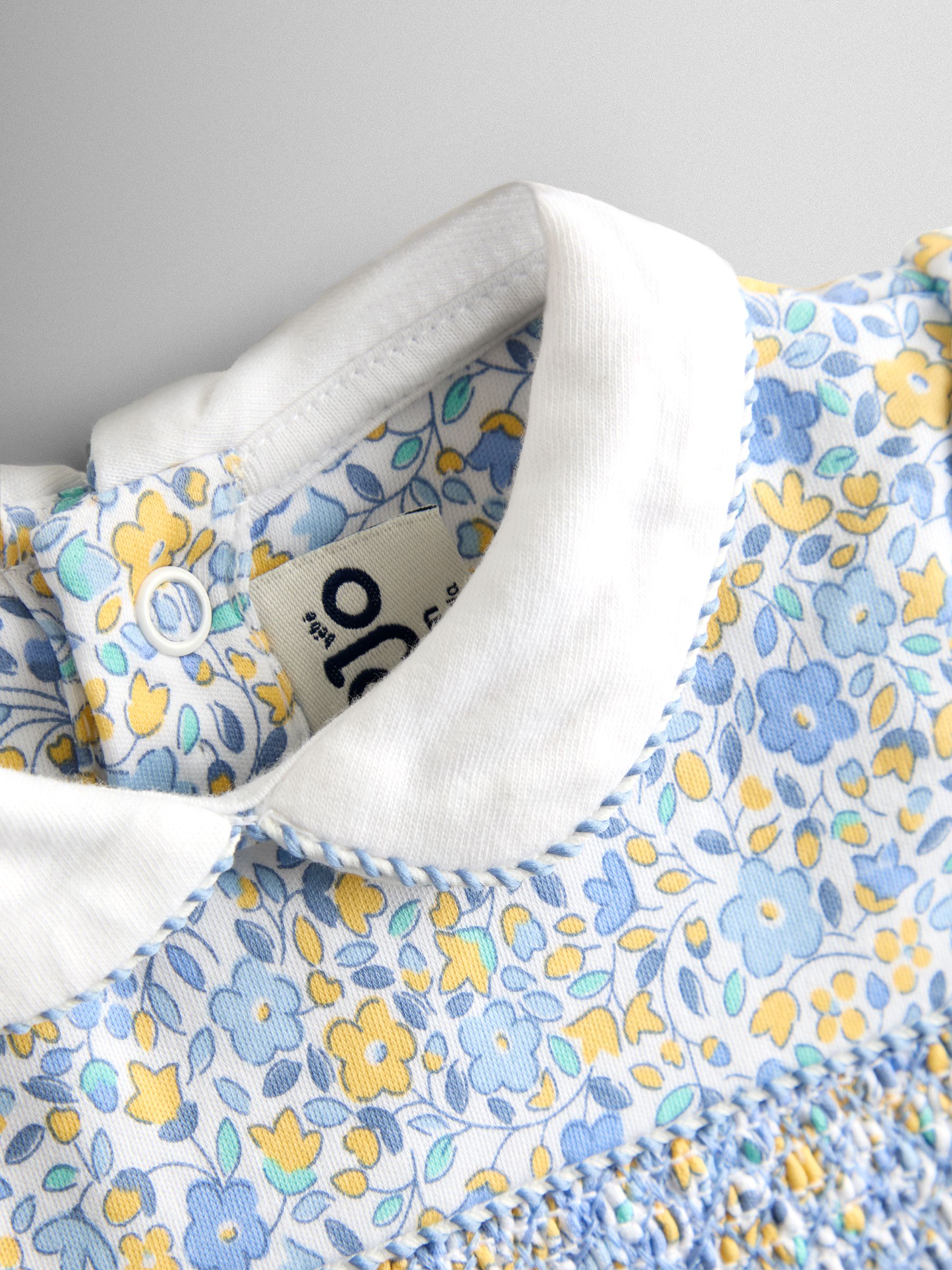 Light Blue Floral Collared Smocked Romper - Image 5 of 6