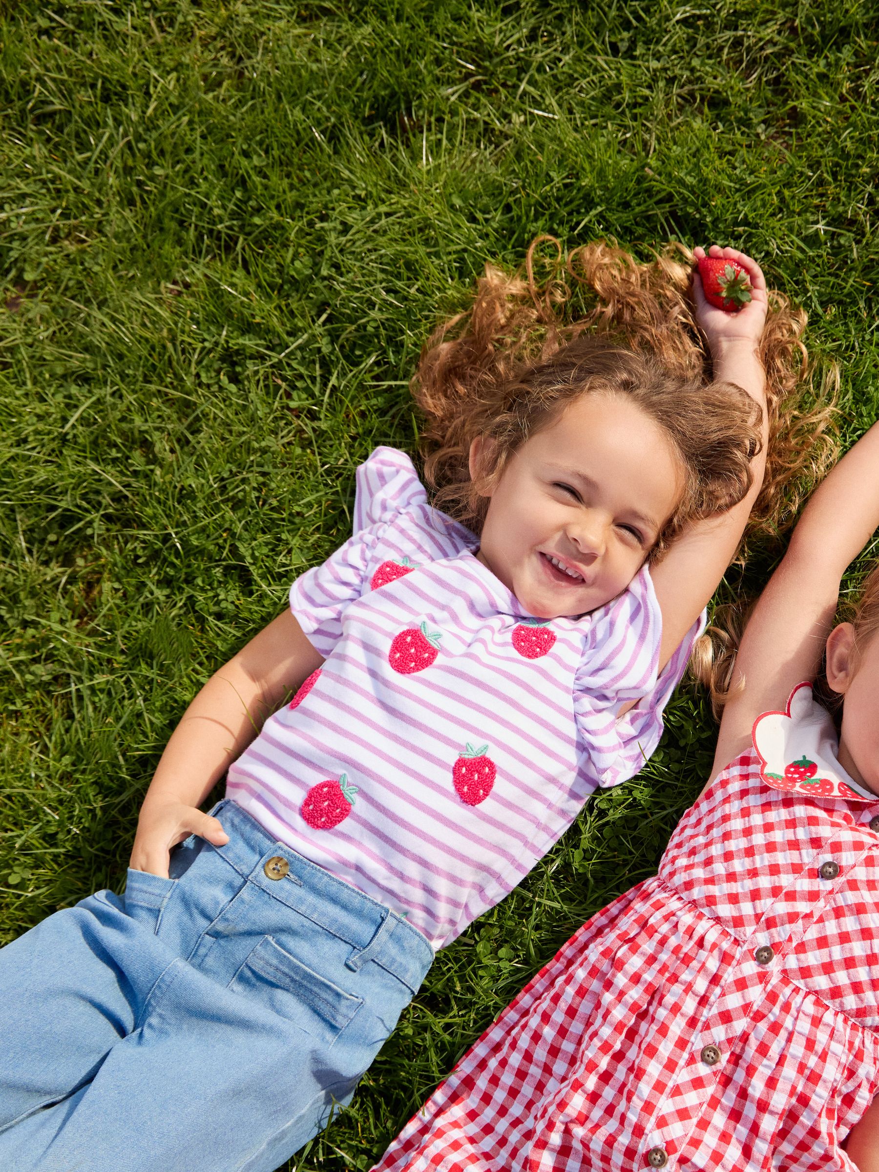 Lilac Purple Strawberry Appliqué Sleeve T-shirt - Image 1 of 1 Lilac Purple Strawberry Appliqué Sleeve T-shirt - Image 1 of 1