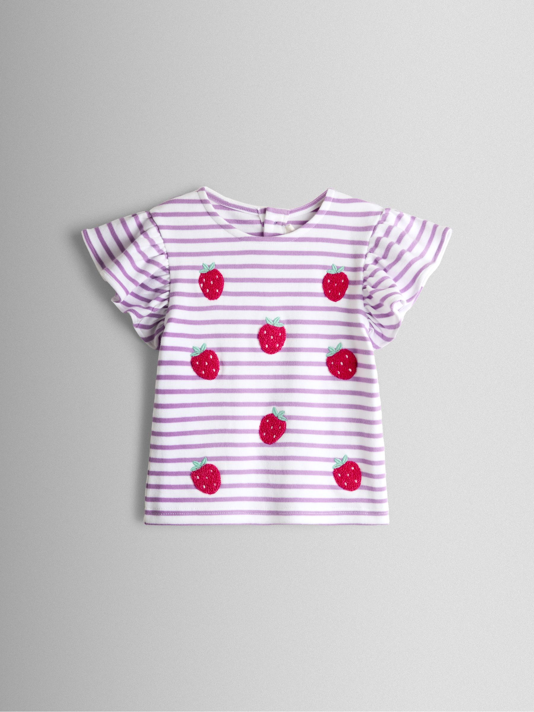 Lilac Purple Strawberry Appliqué Sleeve T-shirt - Image 2 of 4