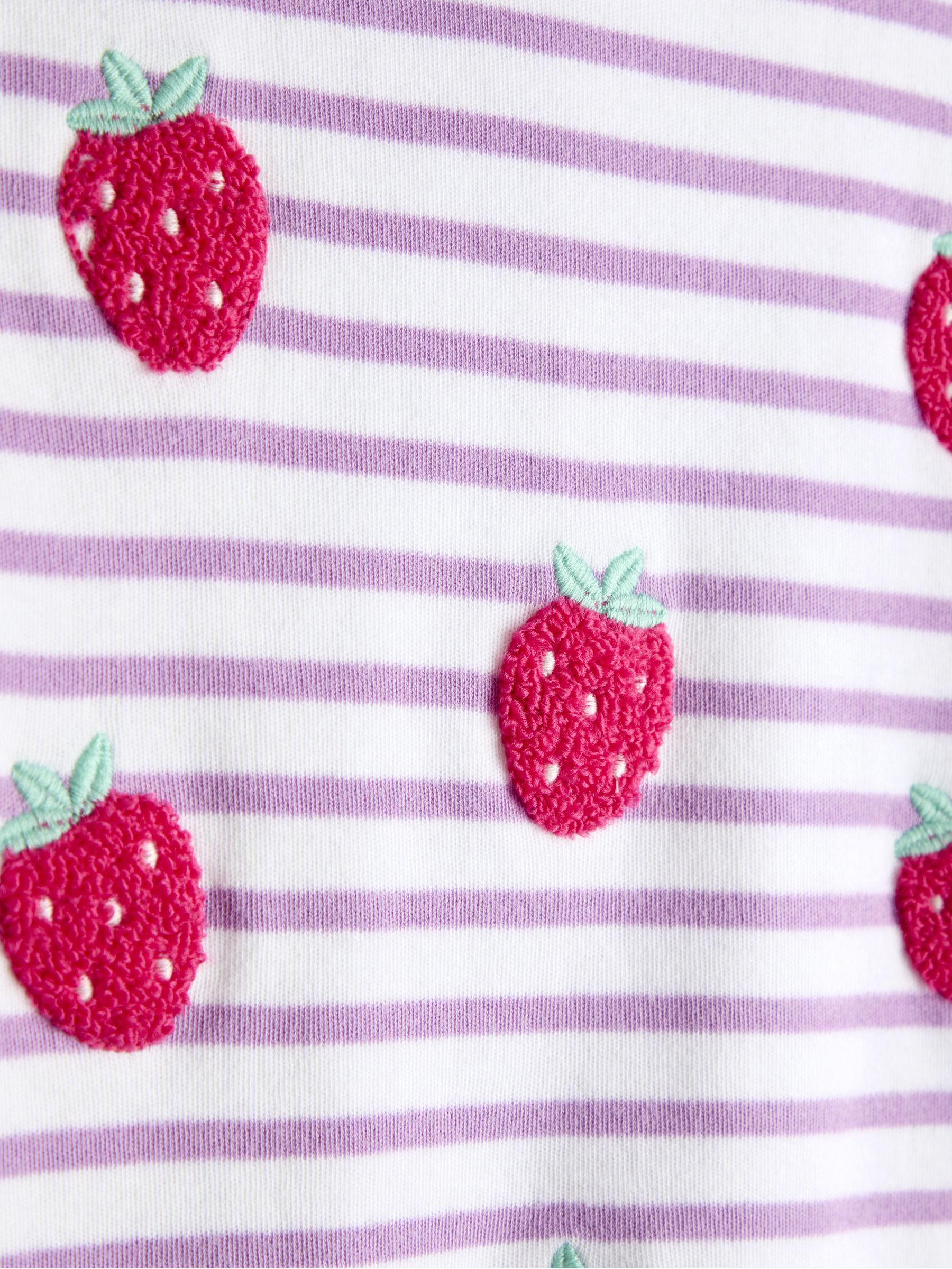 Lilac Purple Strawberry Appliqué Sleeve T-shirt - Image 4 of 4