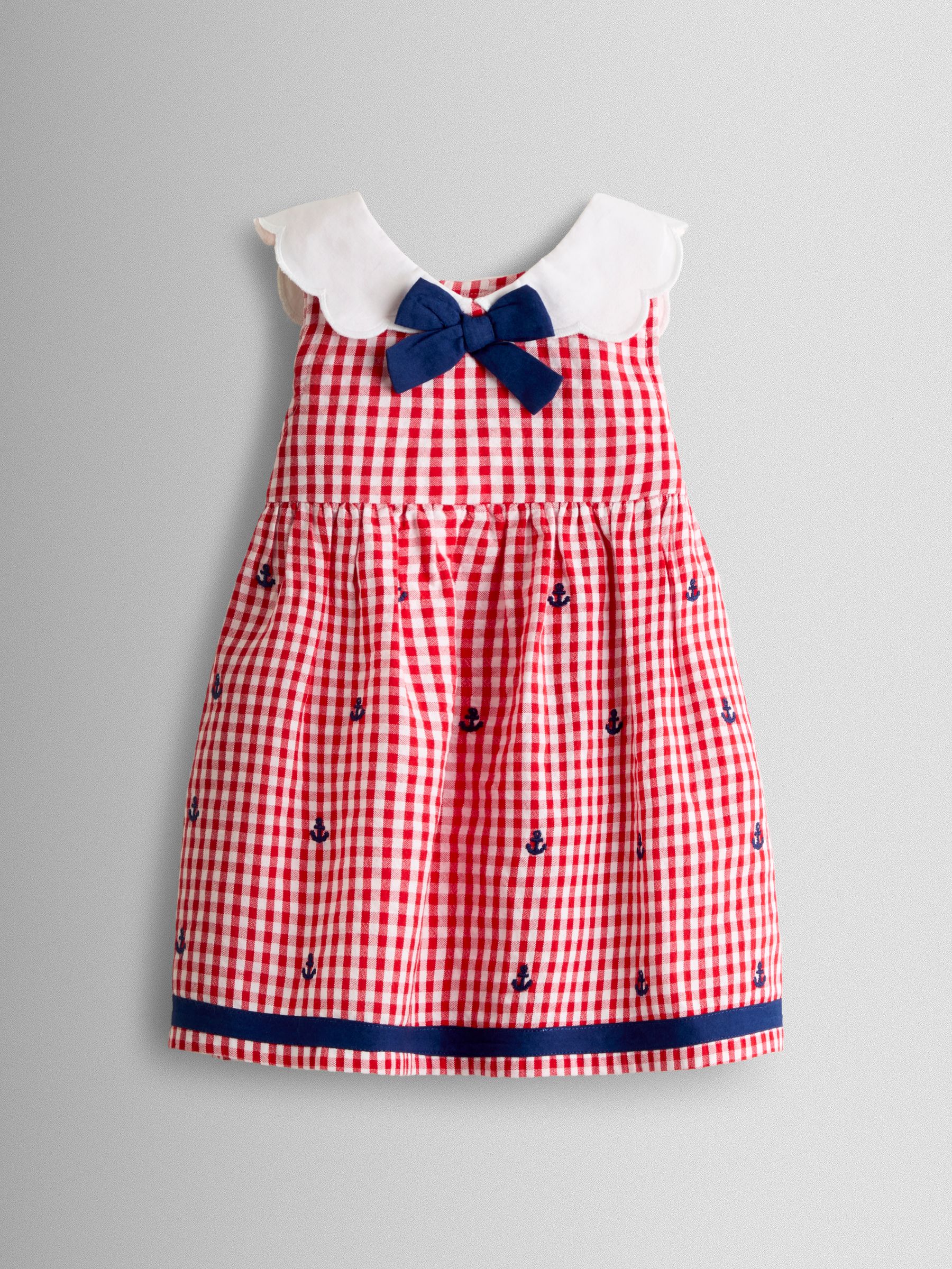 Red Gingham Nautical Embroidered Sailor Baby Dress - Image 2 of 7