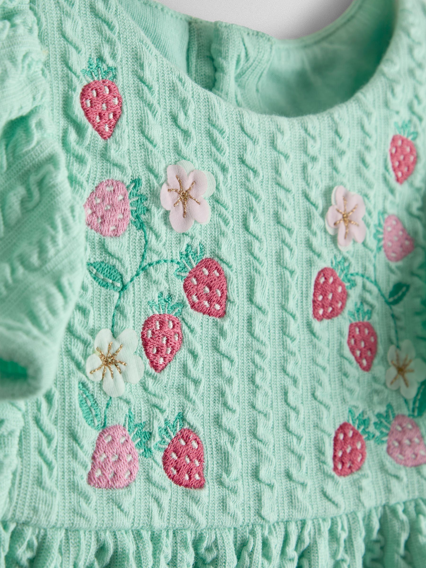 Green Strawberry Embroidered Peplum T-Shirt - Image 3 of 3 Green Strawberry Embroidered Peplum T-Shirt - Image 3 of 3