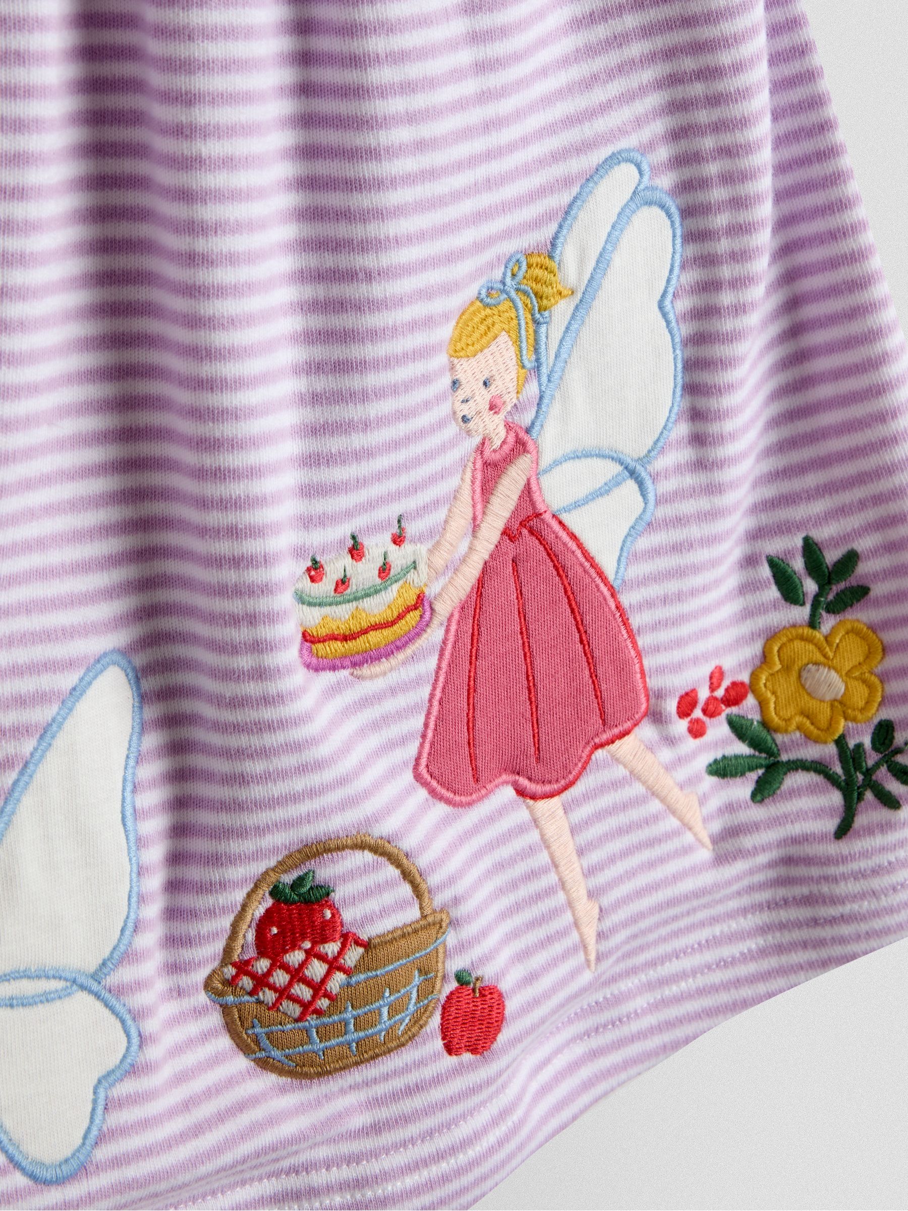 Lilac Purple Fairy Picnic Appliqué Puff Sleeve Button Front Dress - Image 3 of 3