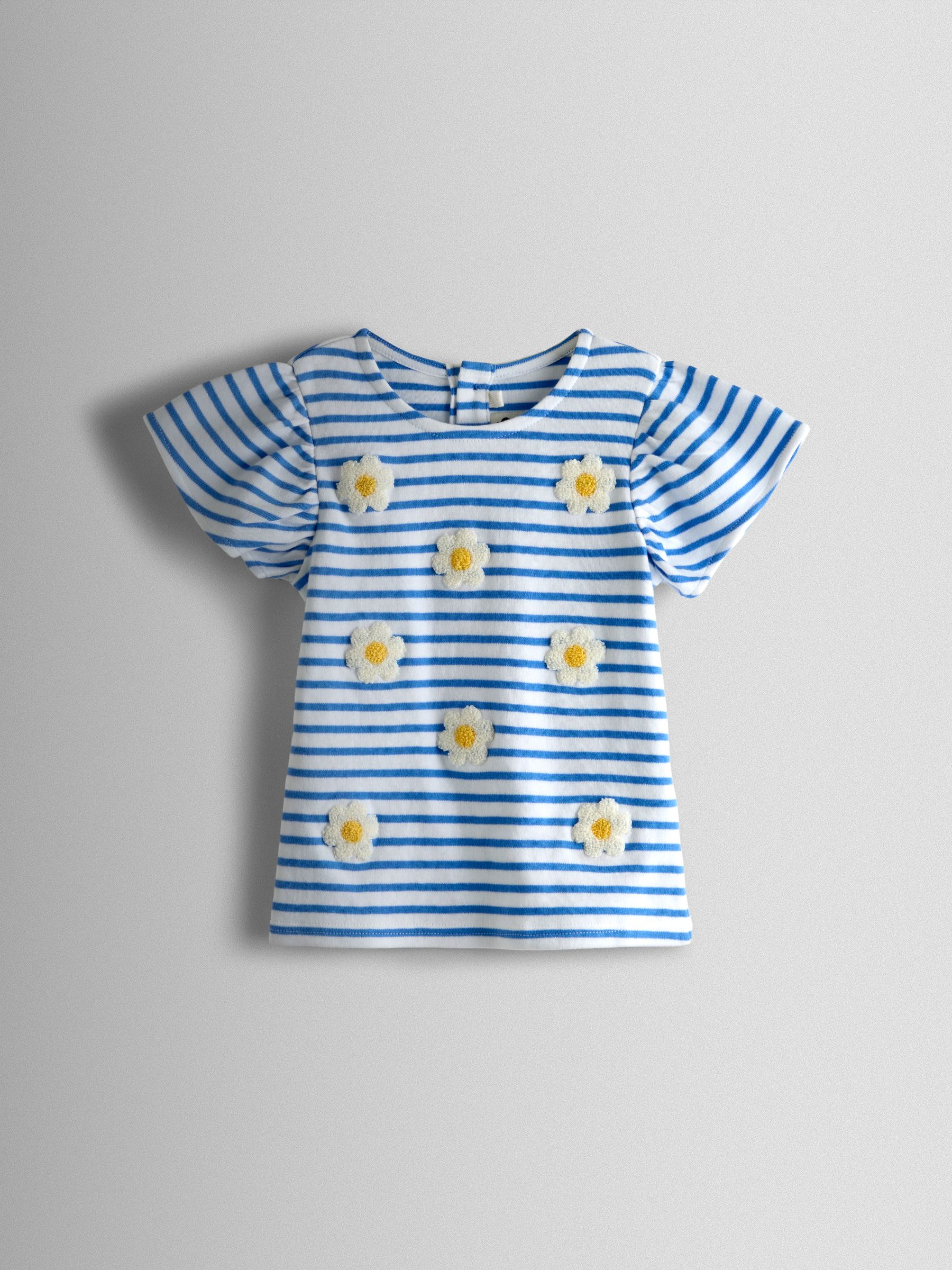 Blue Daisy Bouclé Appliqué Frill Sleeve T-Shirt - Image 1 of 3