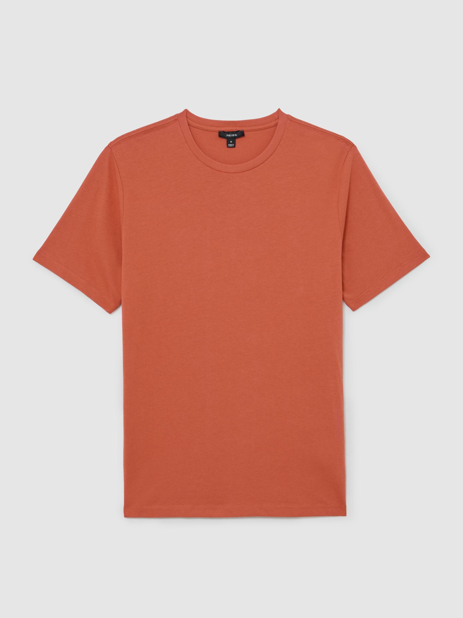 Cotton Crew-Neck Tailored-Fit T-Shirt in Coral - Image 2 of 6 Cotton Crew-Neck Tailored-Fit T-Shirt in Coral - Image 2 of 6