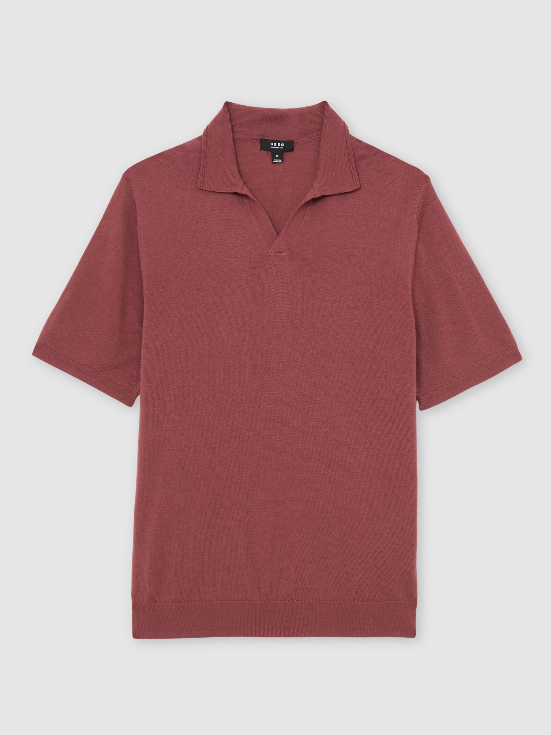 Merino Wool Open-Collar Polo Shirt in Raspberry Pink - Image 2 of 6 Merino Wool Open-Collar Polo Shirt in Raspberry Pink - Image 2 of 6