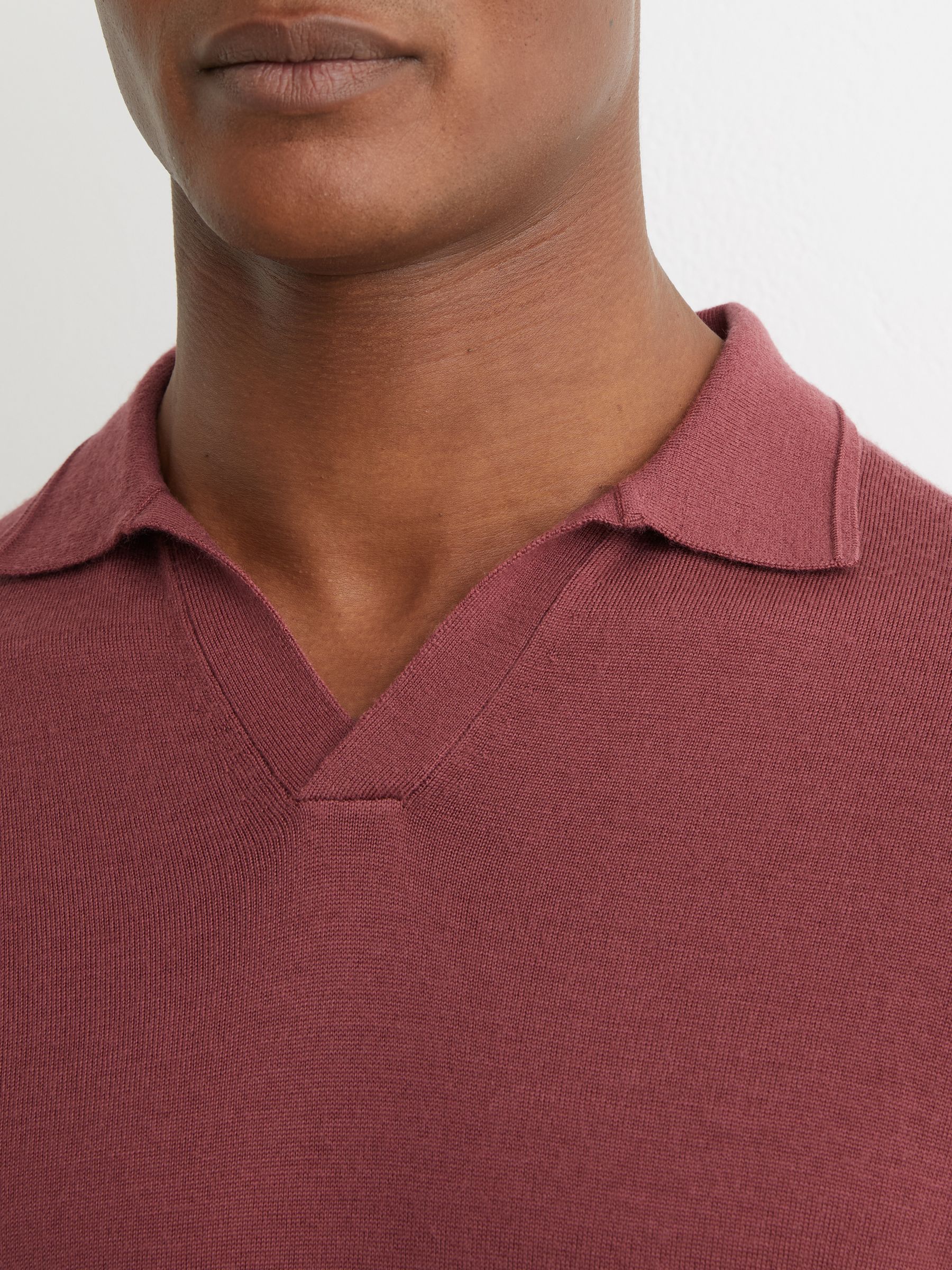 Merino Wool Open-Collar Polo Shirt in Raspberry Pink - Image 4 of 6