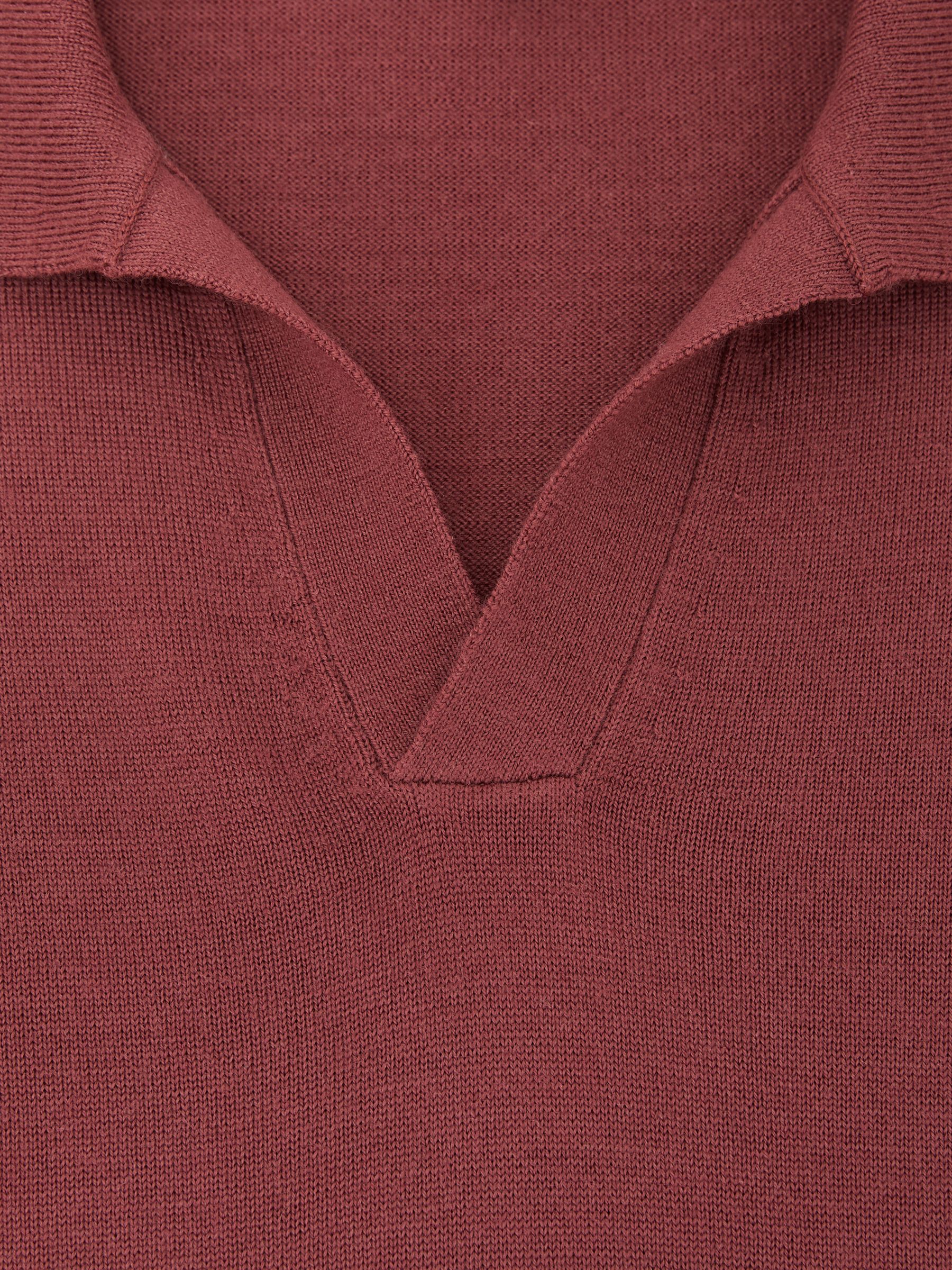 Merino Wool Open-Collar Polo Shirt in Raspberry Pink - Image 6 of 6