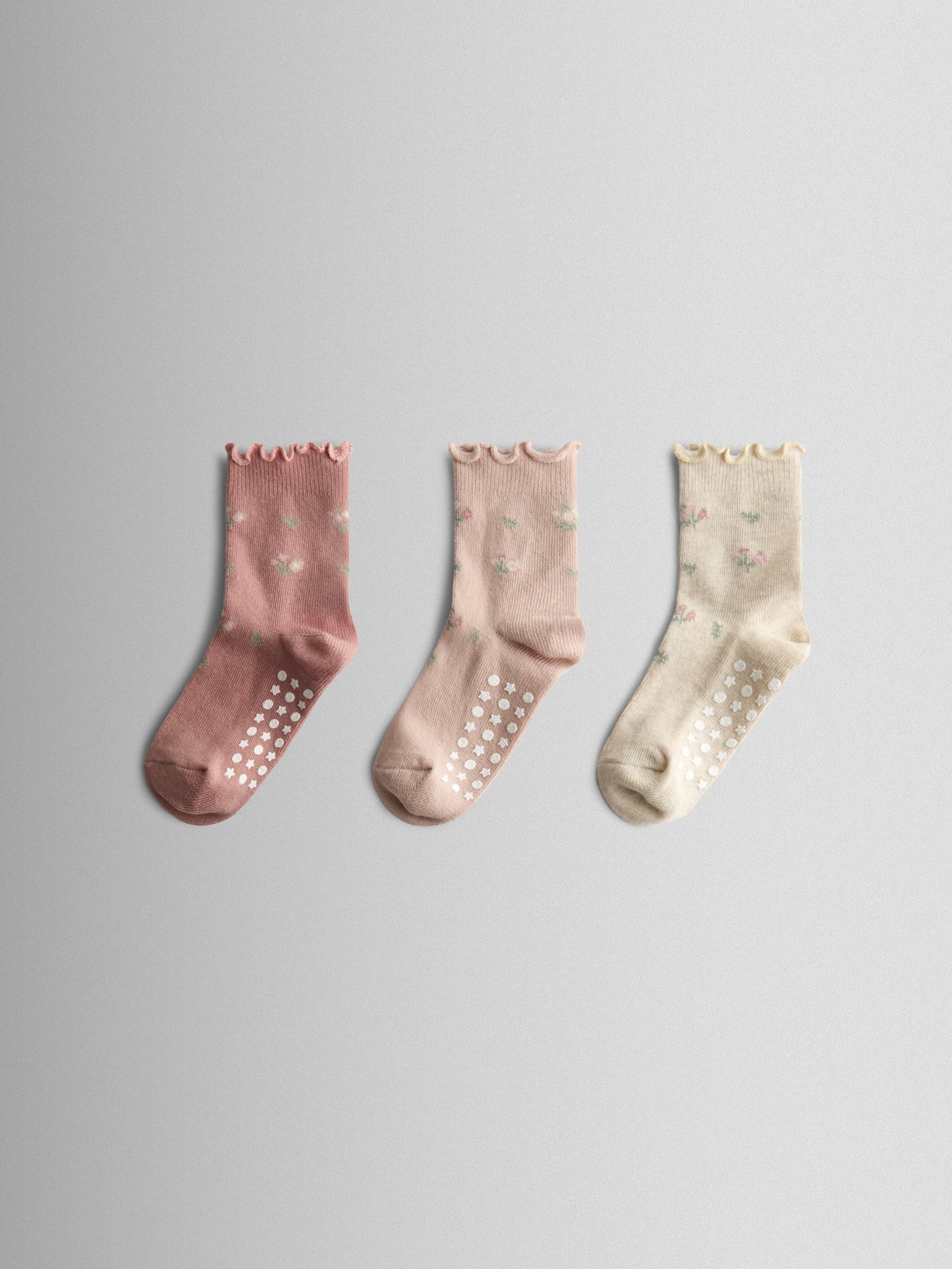 Natural 3-Pack Floral Socks - Image 1 of 5 Natural 3-Pack Floral Socks - Image 1 of 5