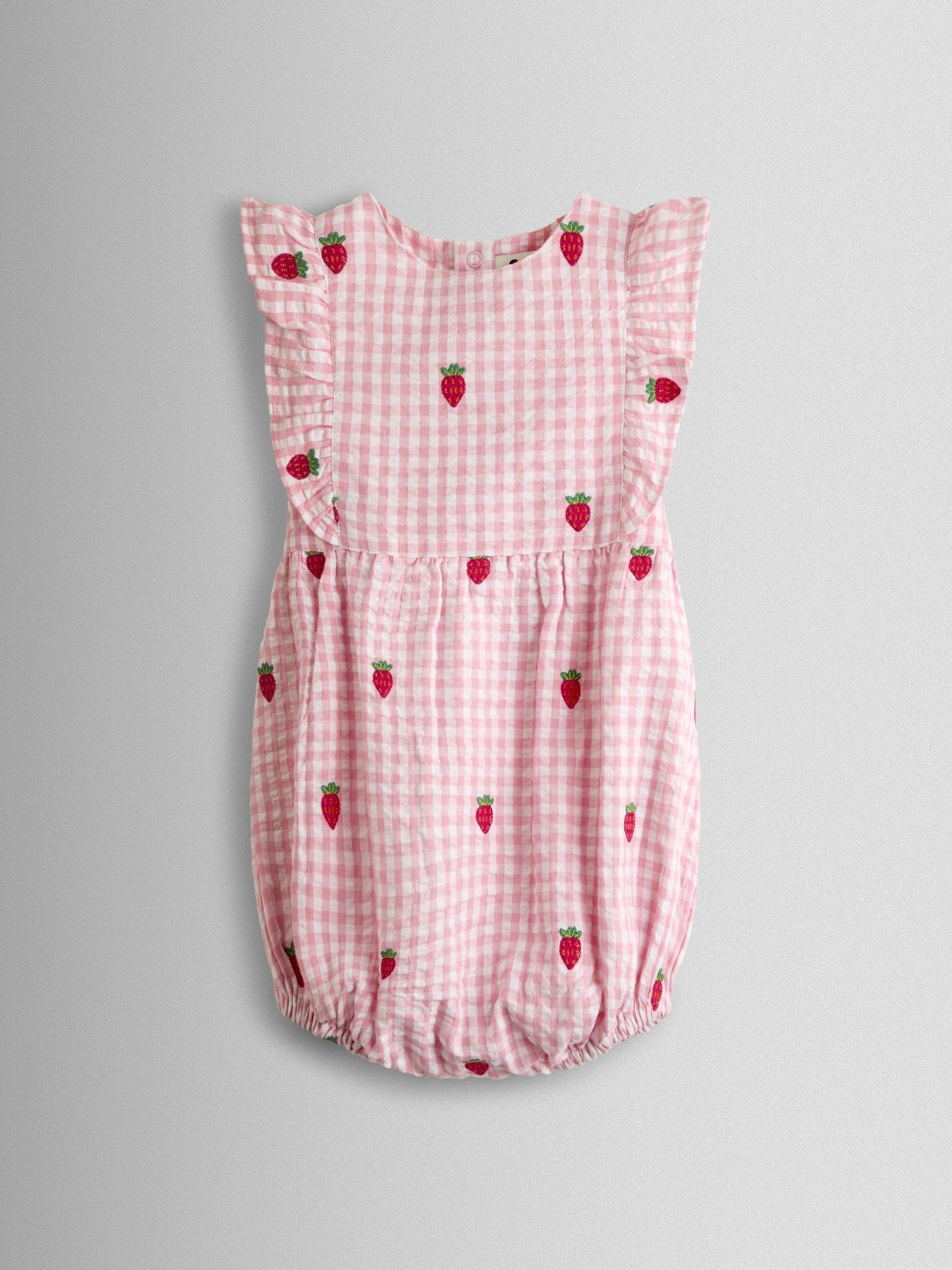 Pink Strawberry Embroidered Frill Romper & Hat Set - Image 2 of 7
