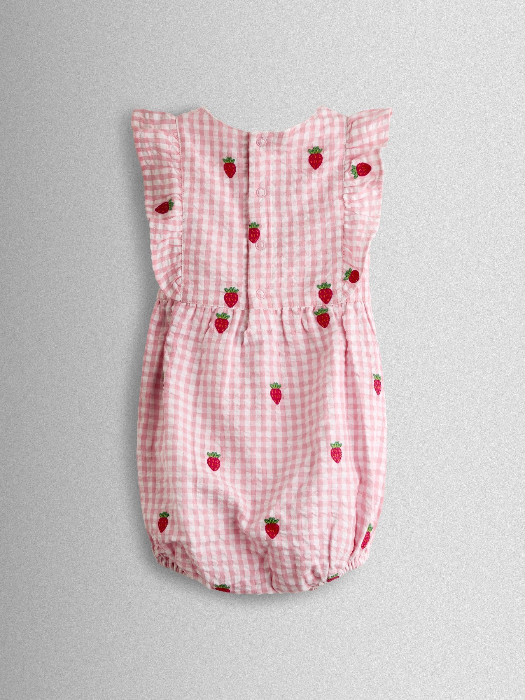 Pink Strawberry Embroidered Frill Romper & Hat Set - Image 3 of 7