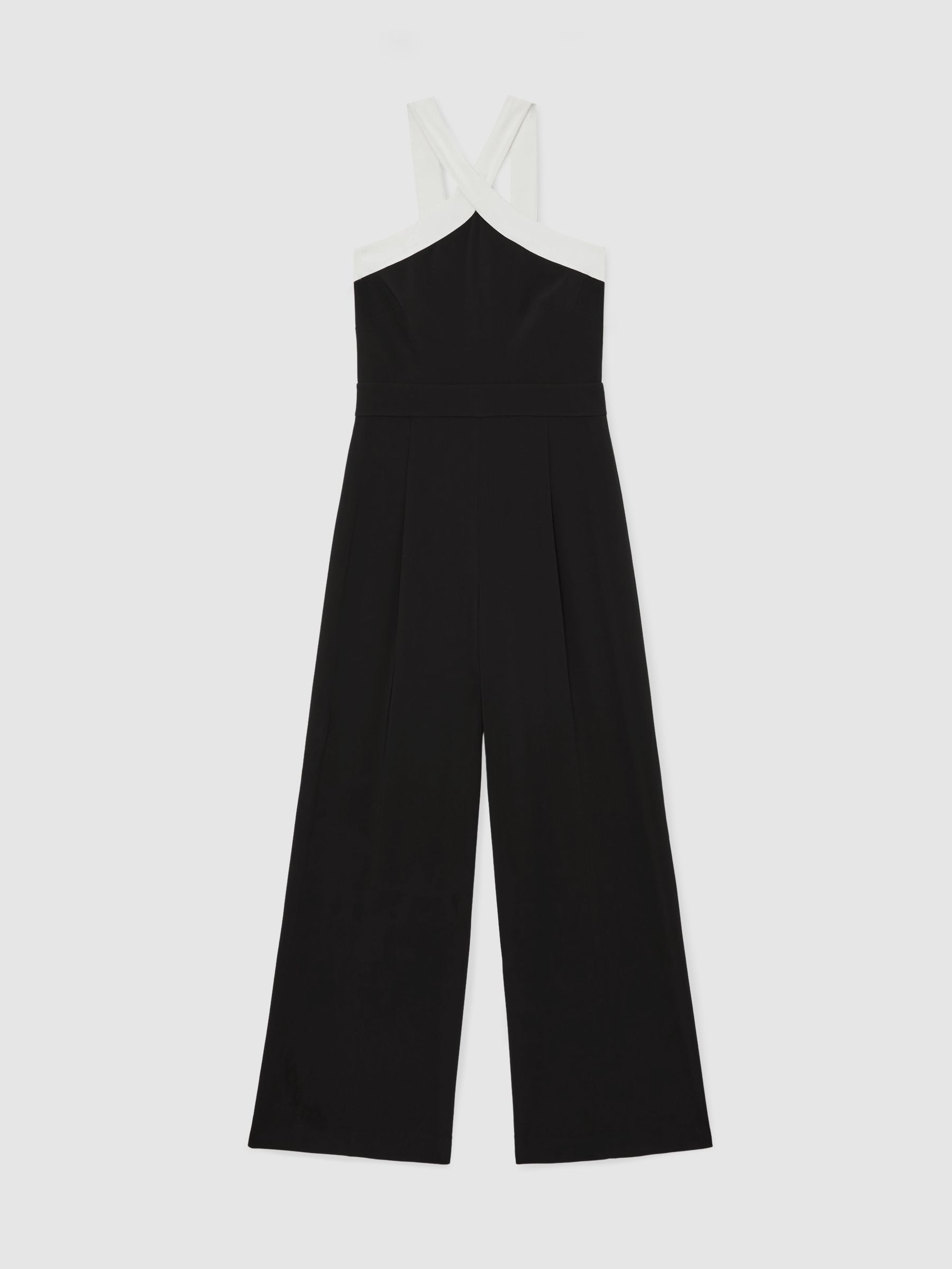 Colour-Block Halter Wide-Leg Jumpsuit in Black/Cream - Image 2 of 6