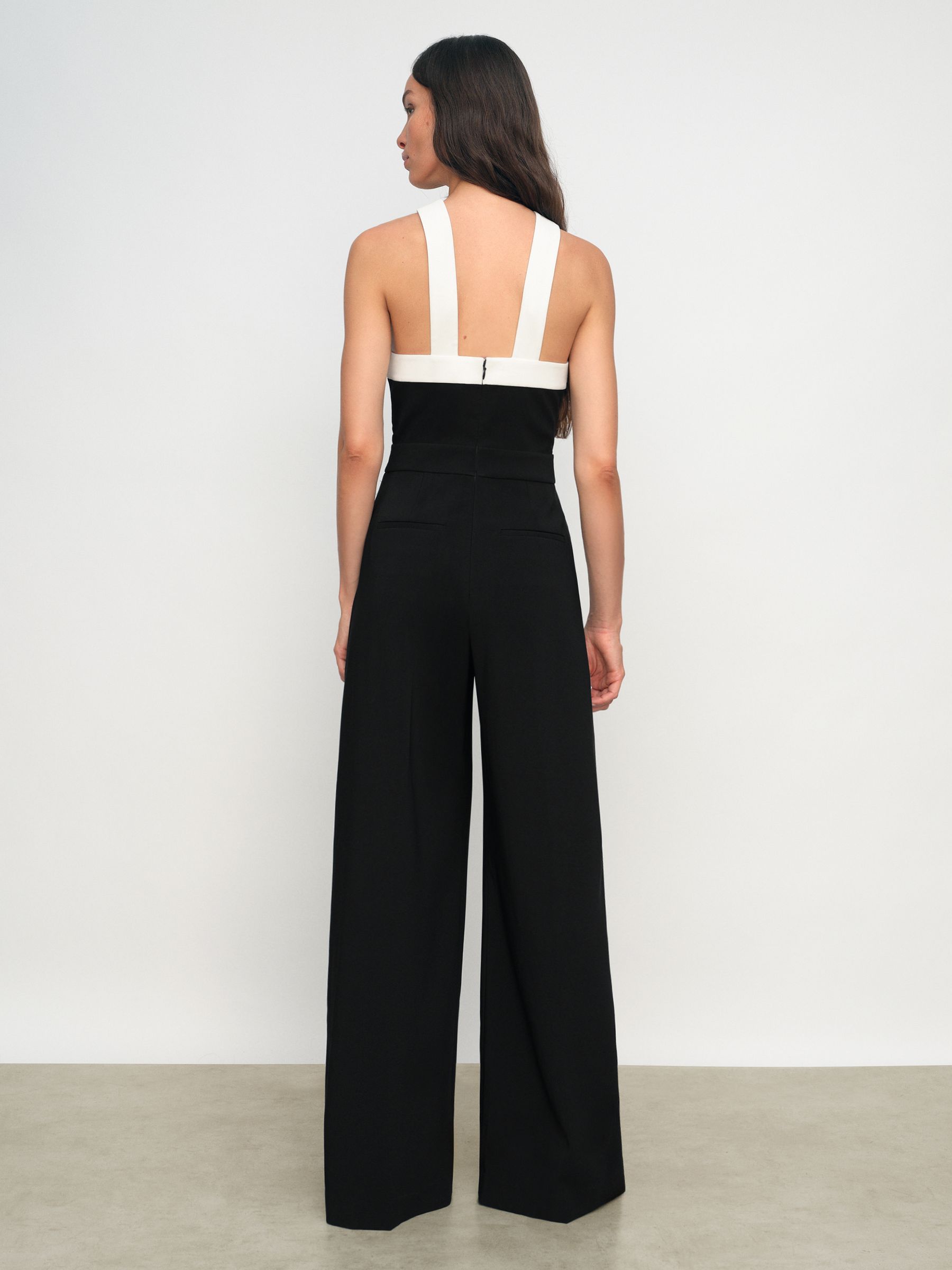 Colour-Block Halter Wide-Leg Jumpsuit in Black/Cream - image 3