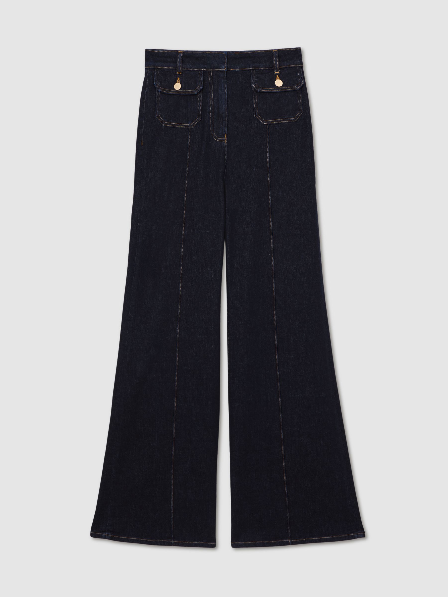 Flared Pocket-Detail Jeans in Dark Blue - image 1