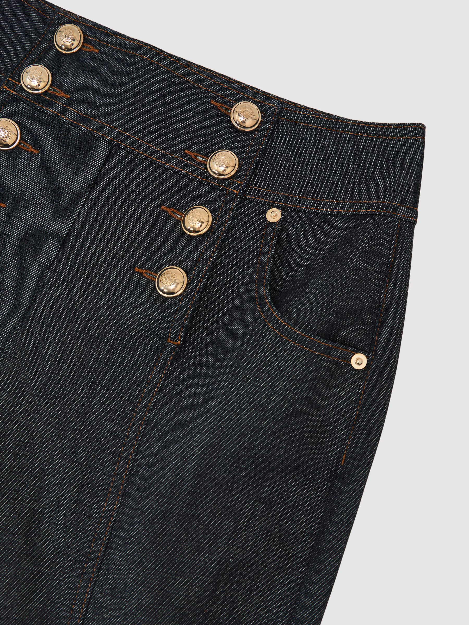 Petite Button-Detail Flared Jeans in Dark Blue - image 4