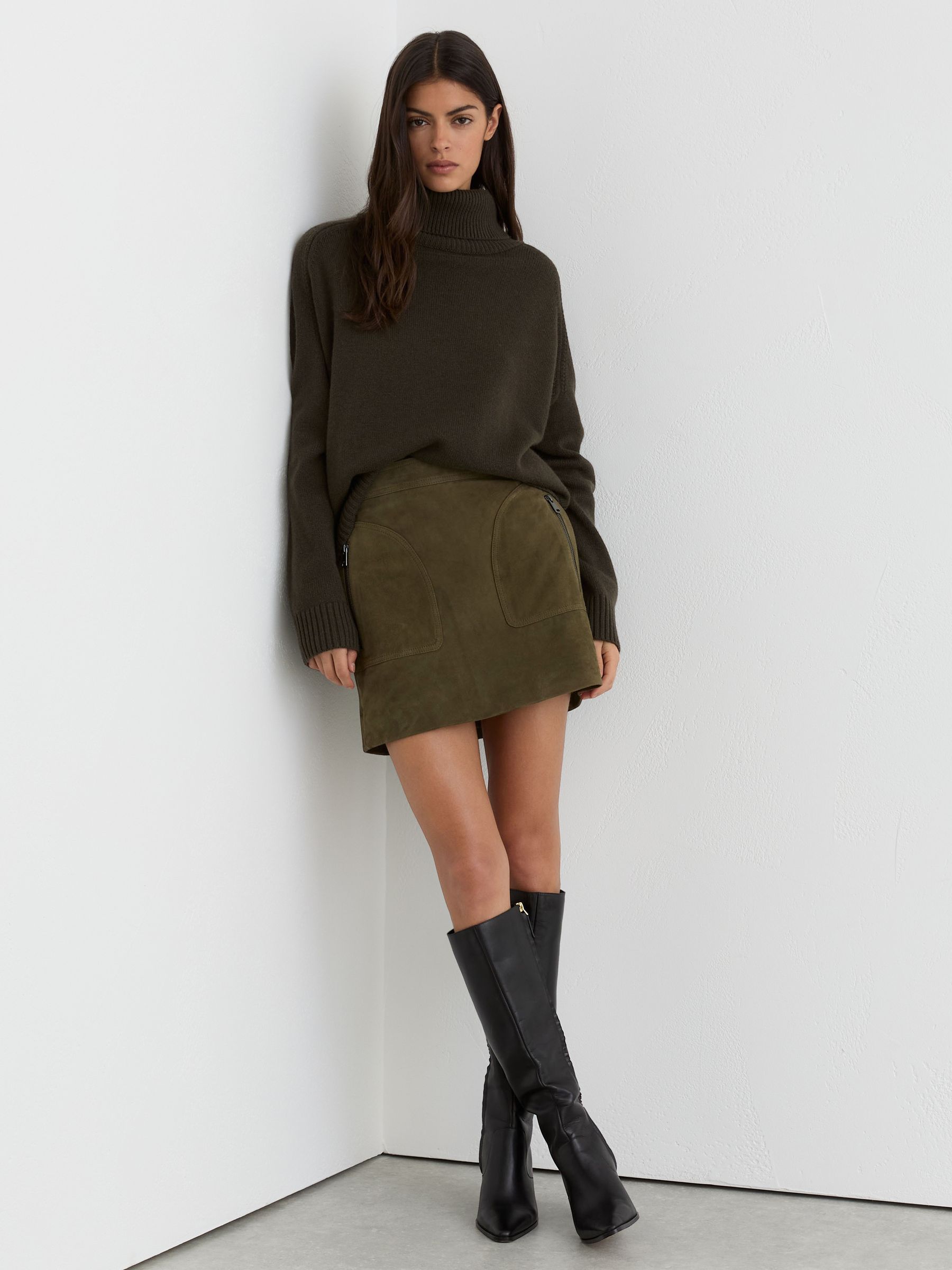Suede Zip-pocket Mini Skirt