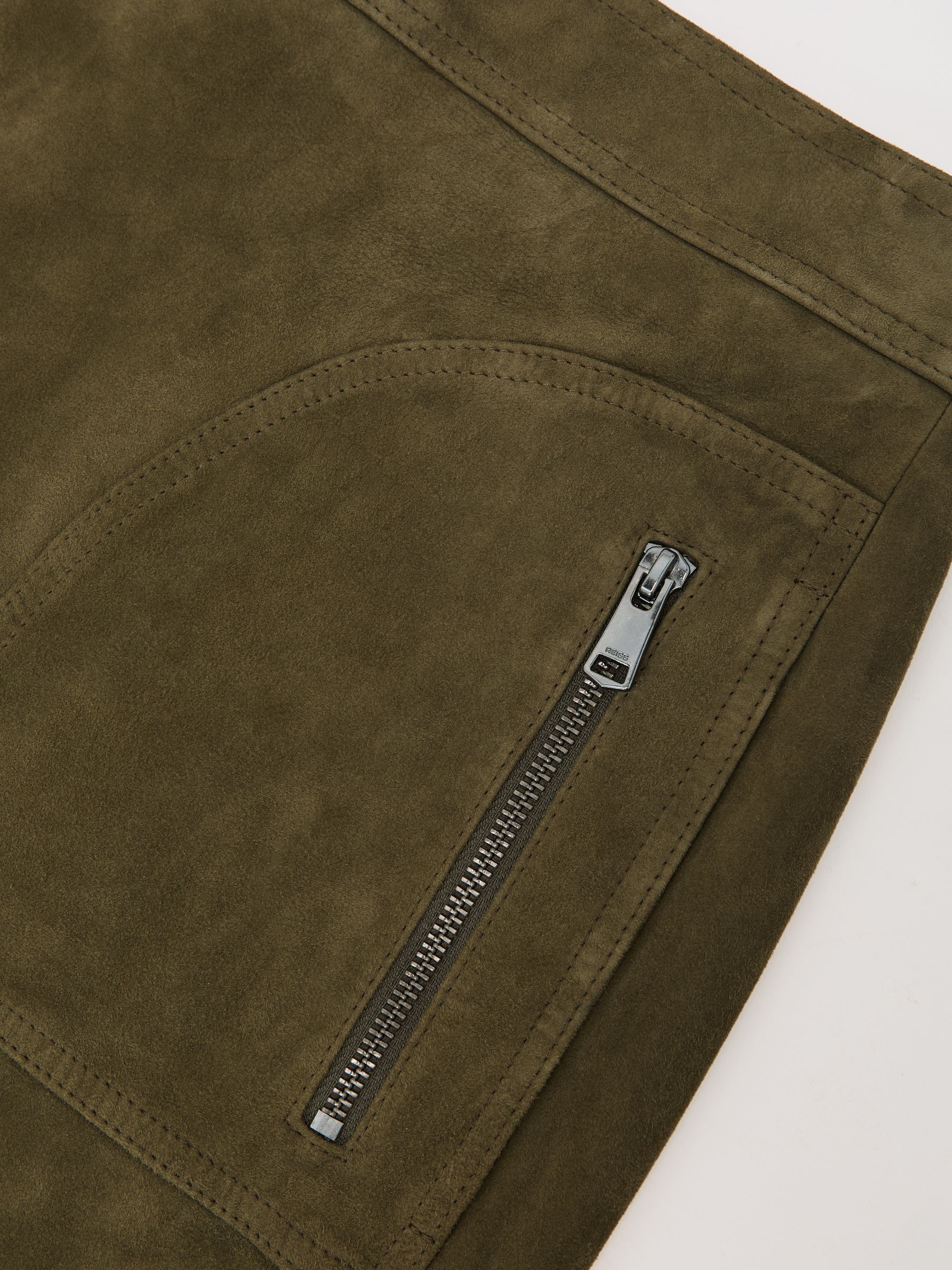 Suede Zip-Pocket Mini Skirt in Khaki Green - image 3