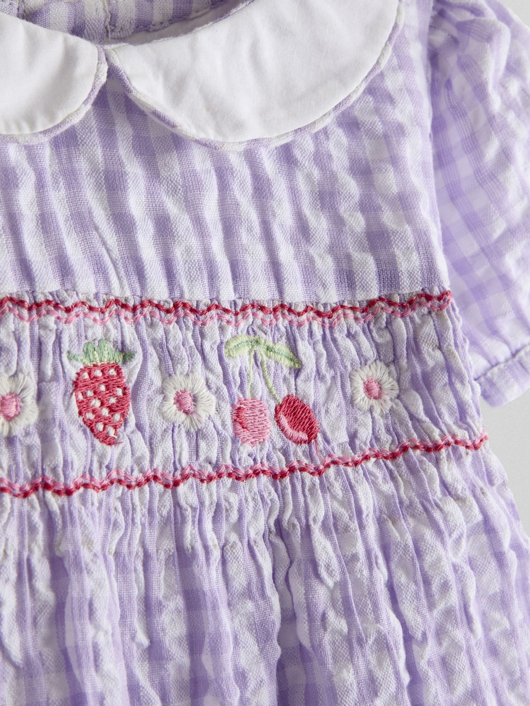 Lilac Purple Cherry Appliqué Smocked Dress - Image 6 of 8